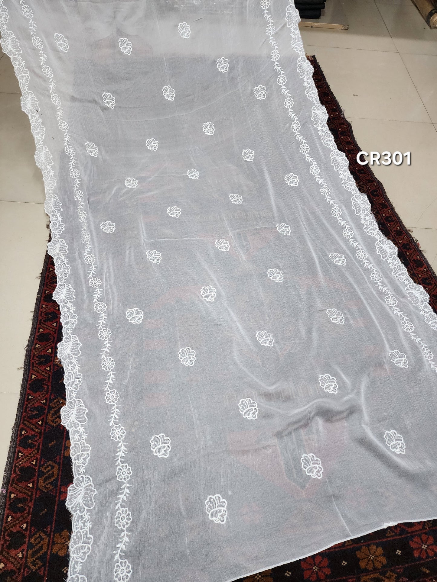 Crinkle Chiffon Cutwork Dyeable Embroidered Dupatta | CR301