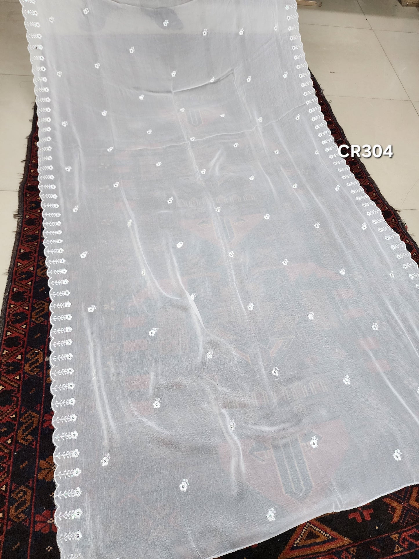 Crinkle Chiffon Cutwork Dyeable Embroidered Dupatta | CR304