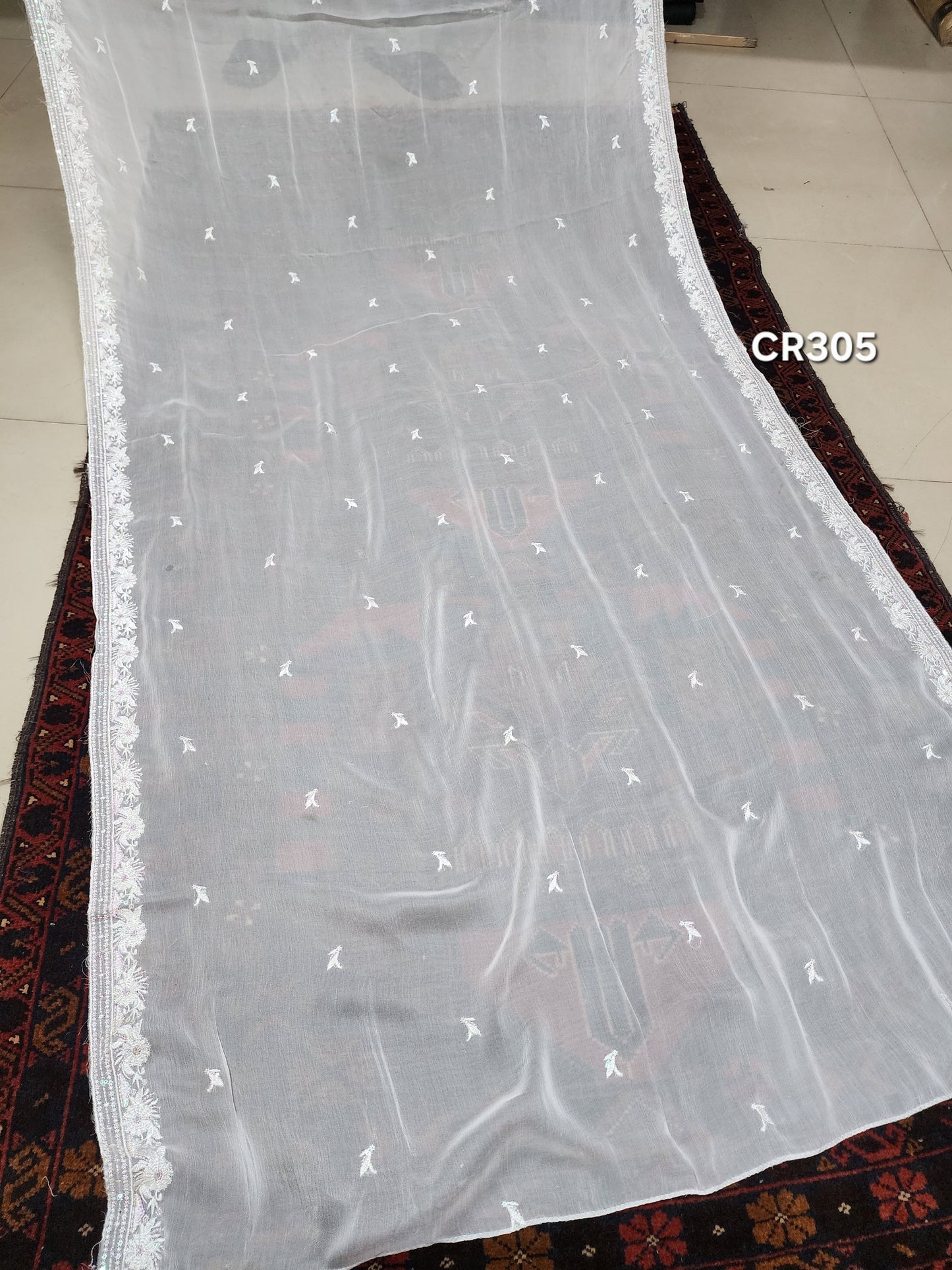 Crinkle Chiffon Cutwork Dyeable Embroidered Dupatta | CR305