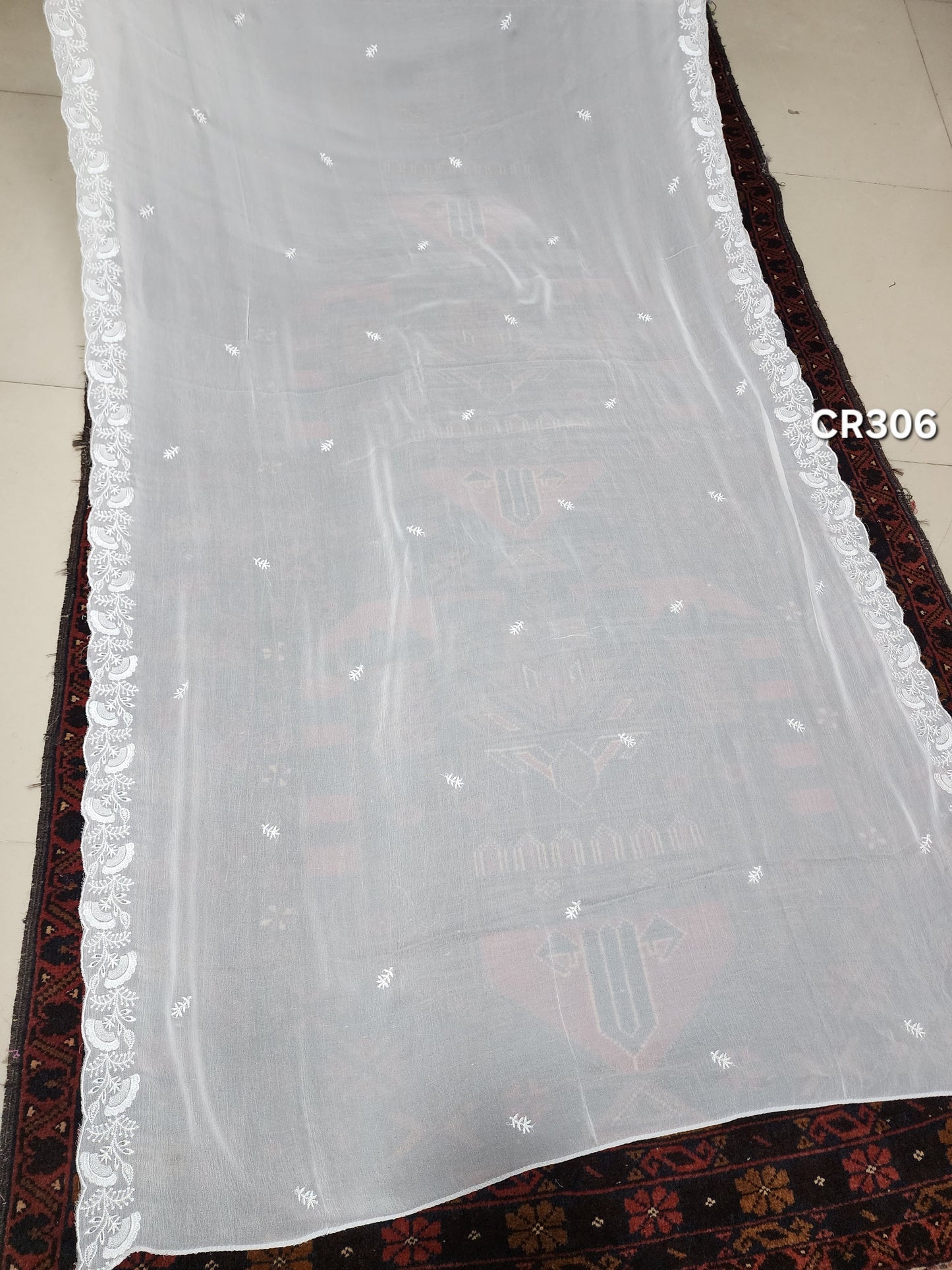 Crinkle Chiffon Cutwork Dyeable Embroidered Dupatta | CR306