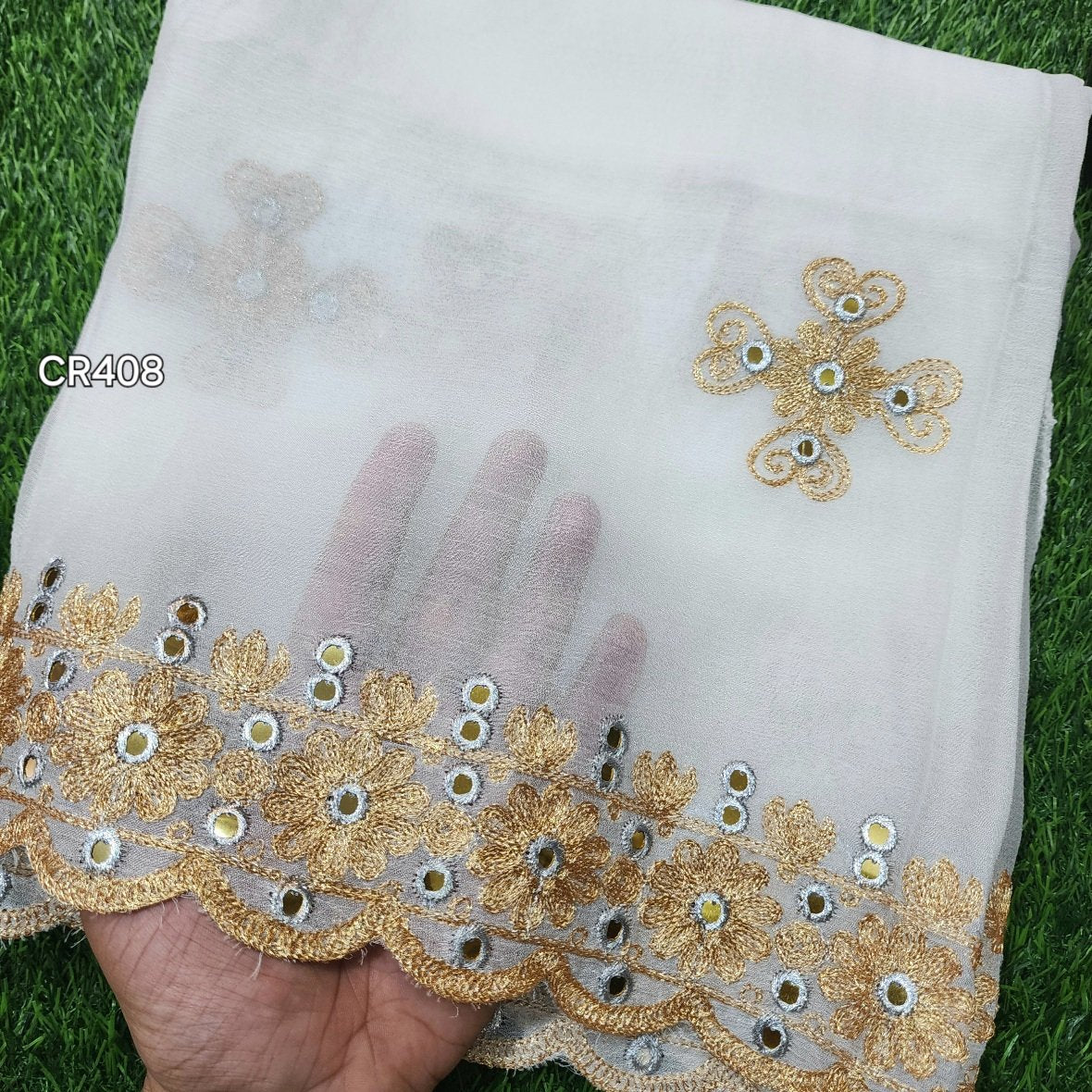 Crinkle Chiffon Fancy Embroidered Dupatta Dyeable