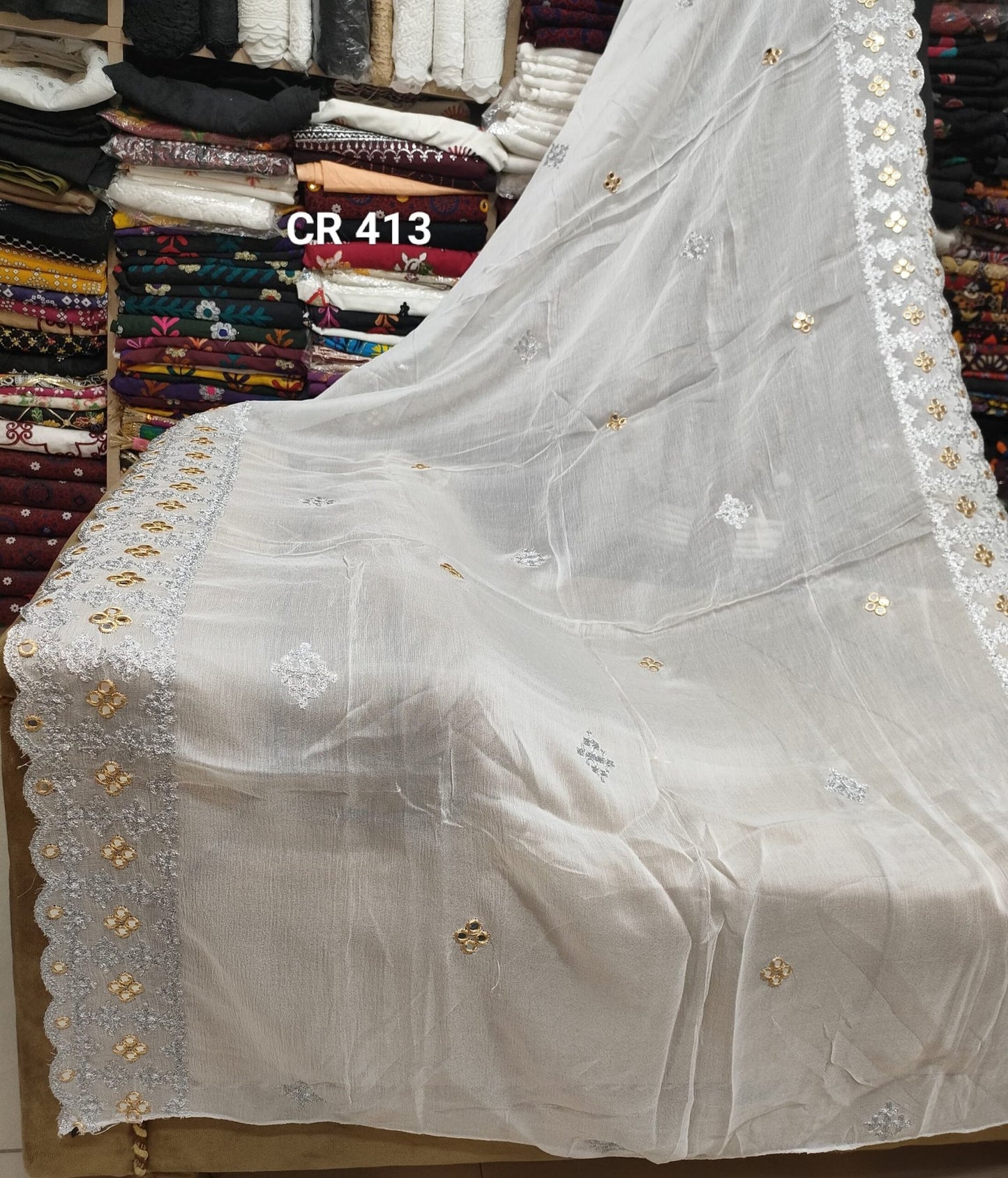 Crinkle Chiffon Fancy Embroidered Dupatta Dyeable