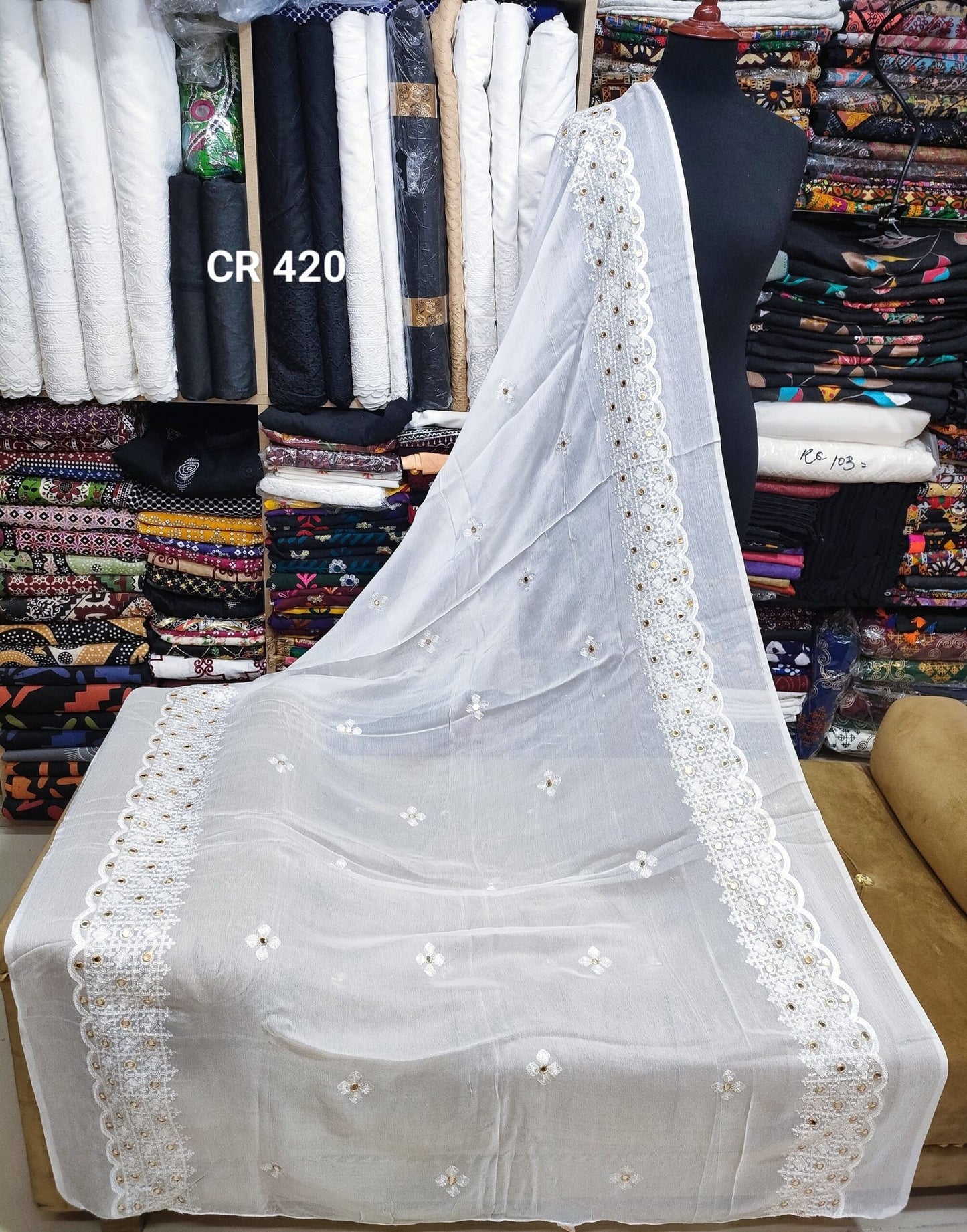 Crinkle Chiffon Fancy Embroidered Dupatta Dyeable