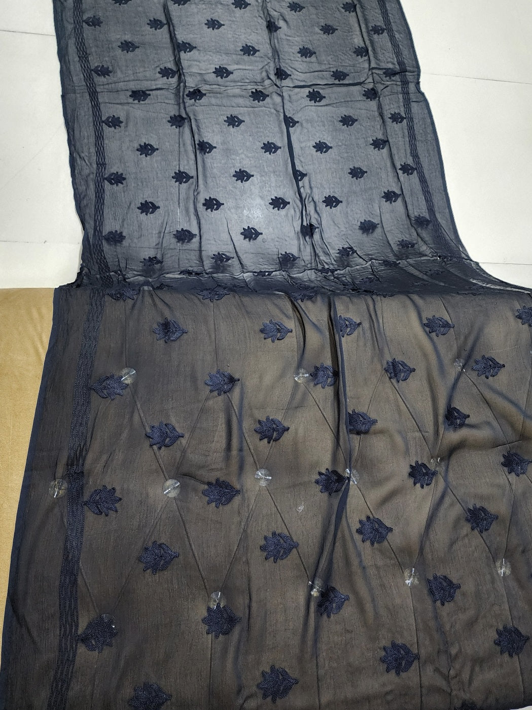 Black Crinkle Chiffon Bouti Work Embroidered Dupatta | CR234