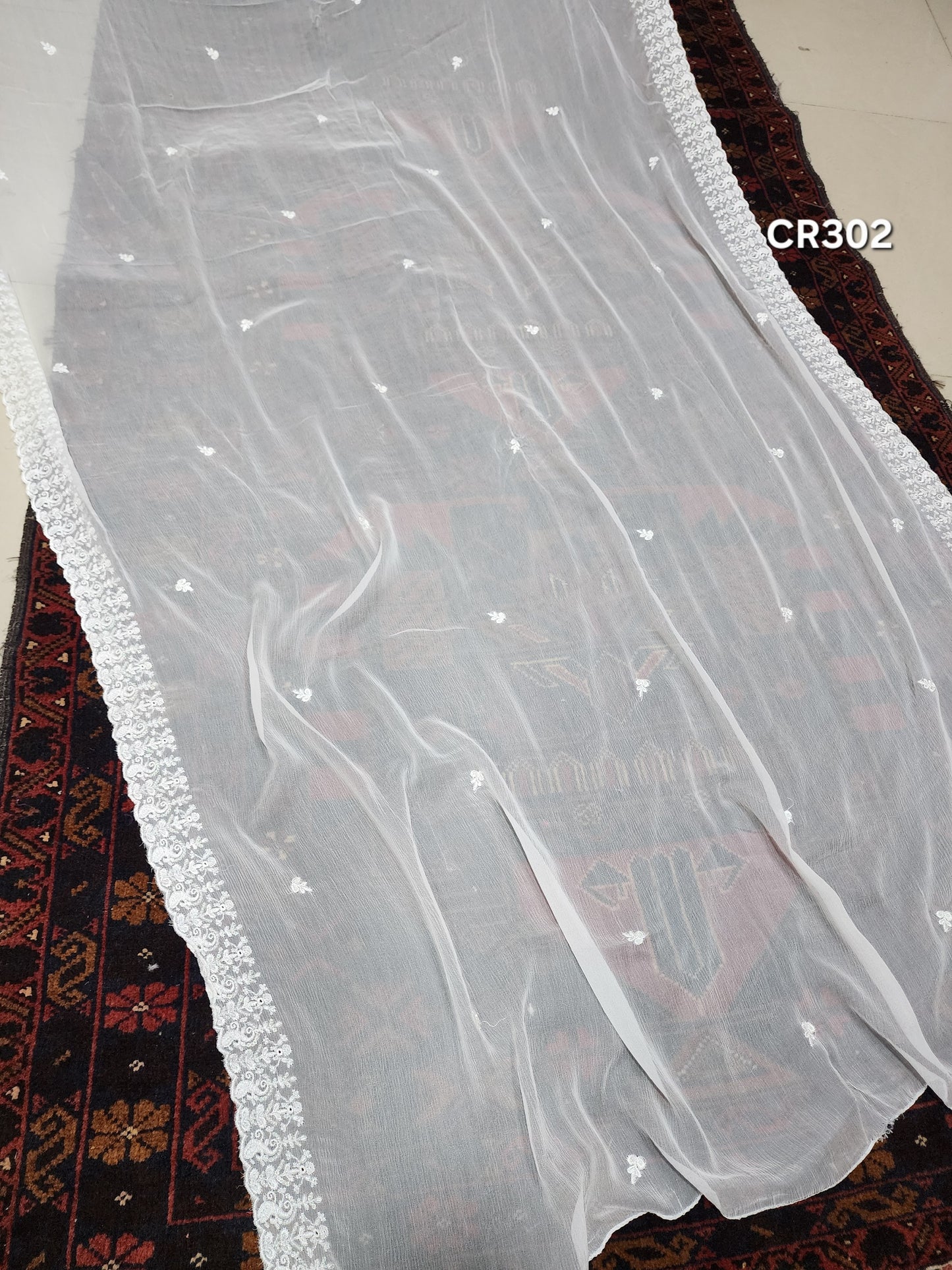 Crinkle Chiffon Cutwork Dyeable Embroidered Dupatta | CR302