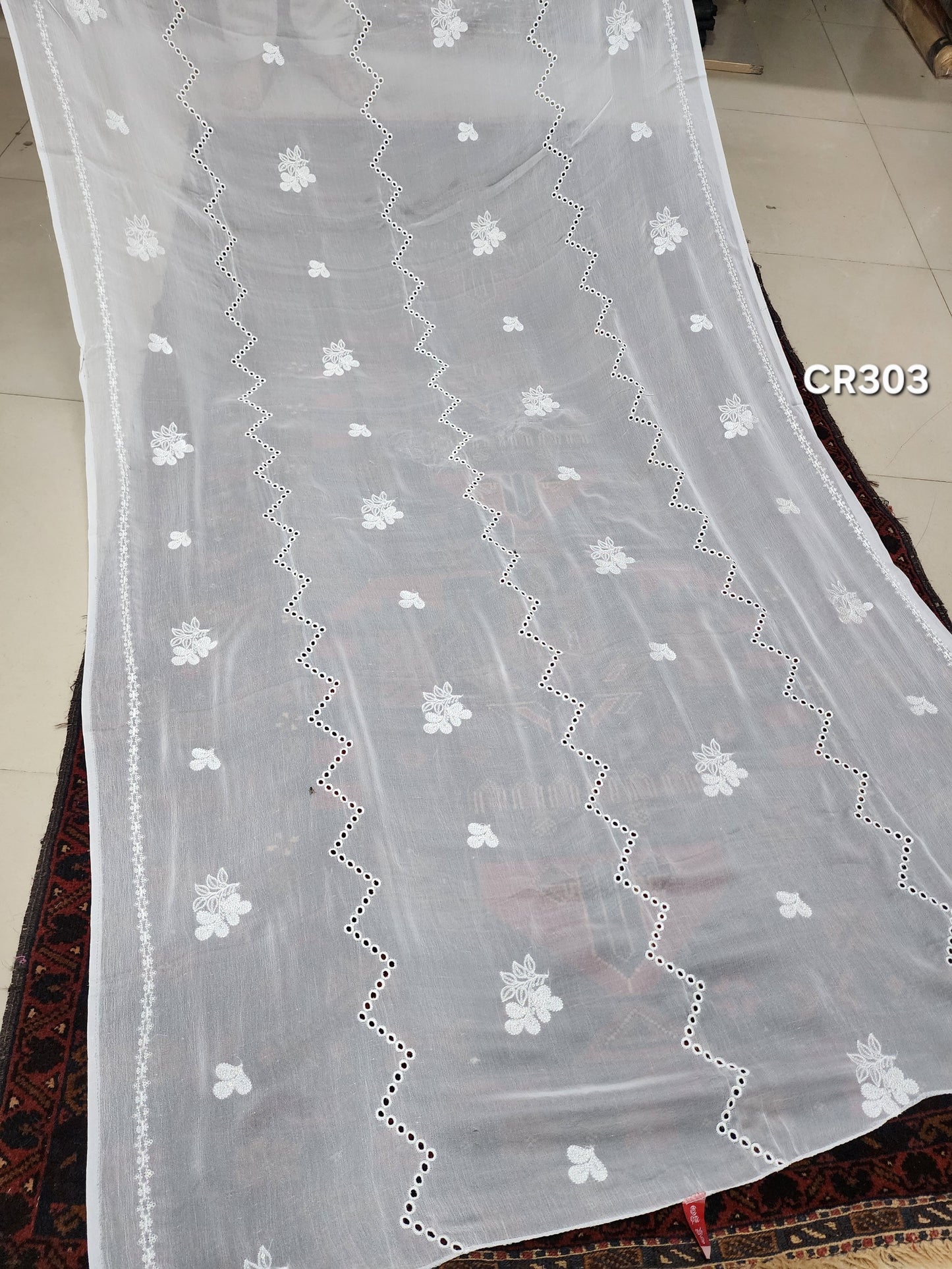 Crinkle Chiffon Cutwork Dyeable Embroidered Dupatta | CR303