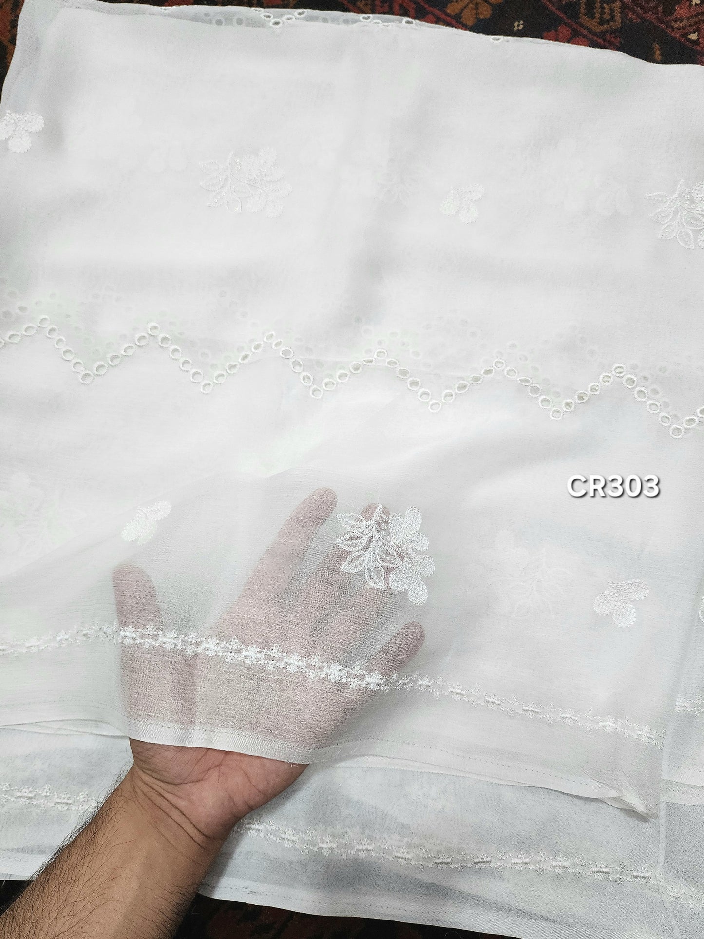 Crinkle Chiffon Cutwork Dyeable Embroidered Dupatta | CR303