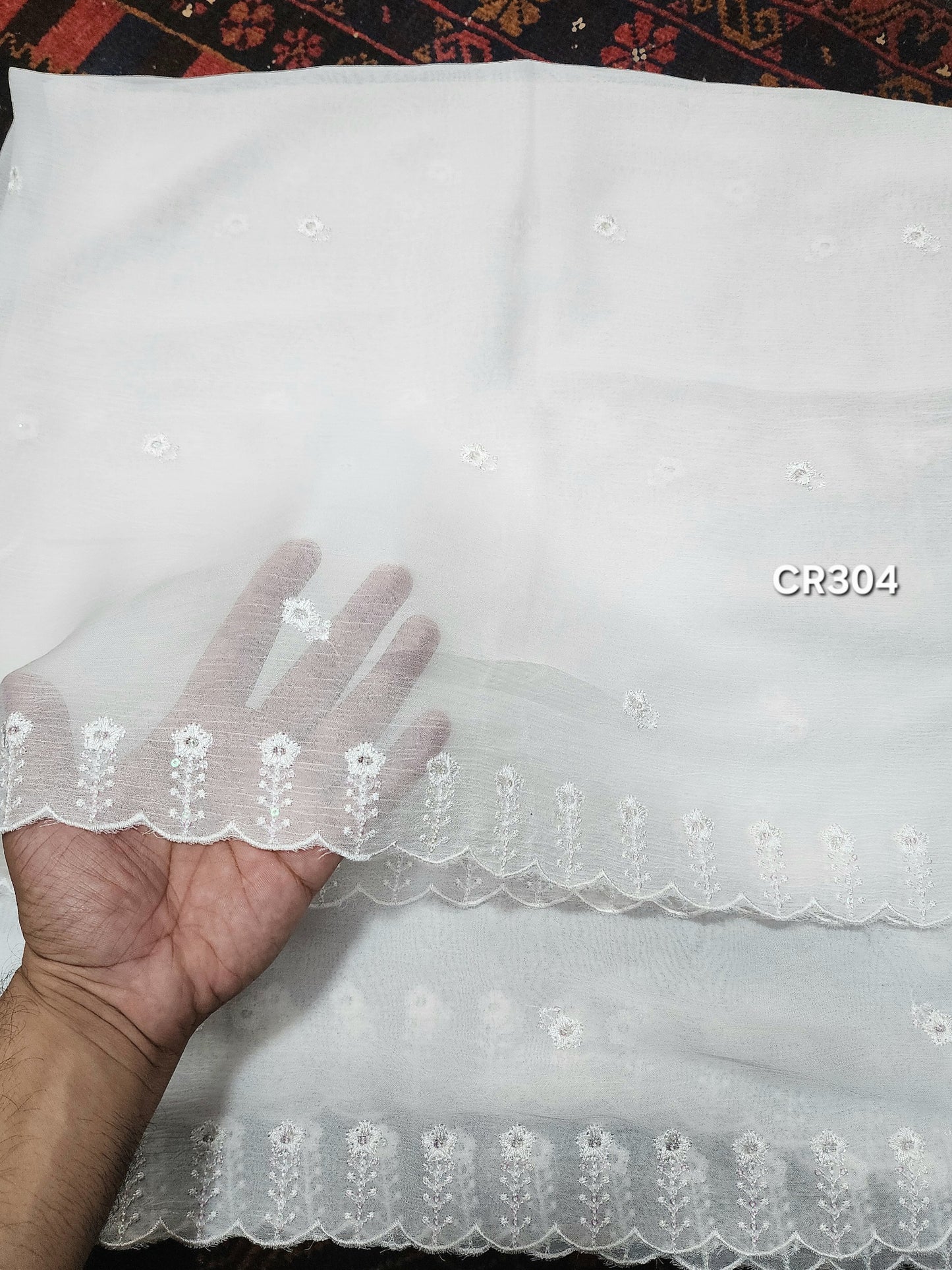 Crinkle Chiffon Cutwork Dyeable Embroidered Dupatta | CR304