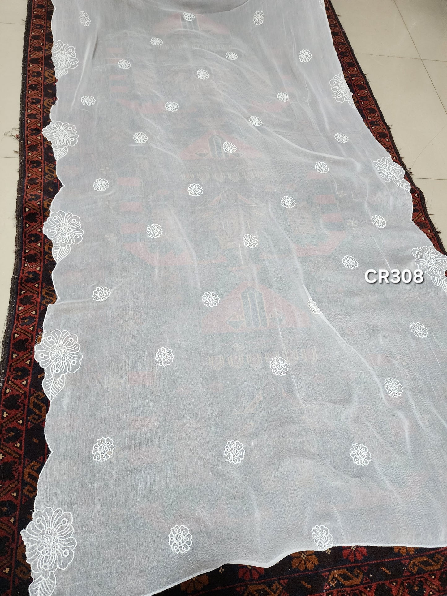 Crinkle Chiffon Cutwork Dyeable Embroidered Dupatta | CR308