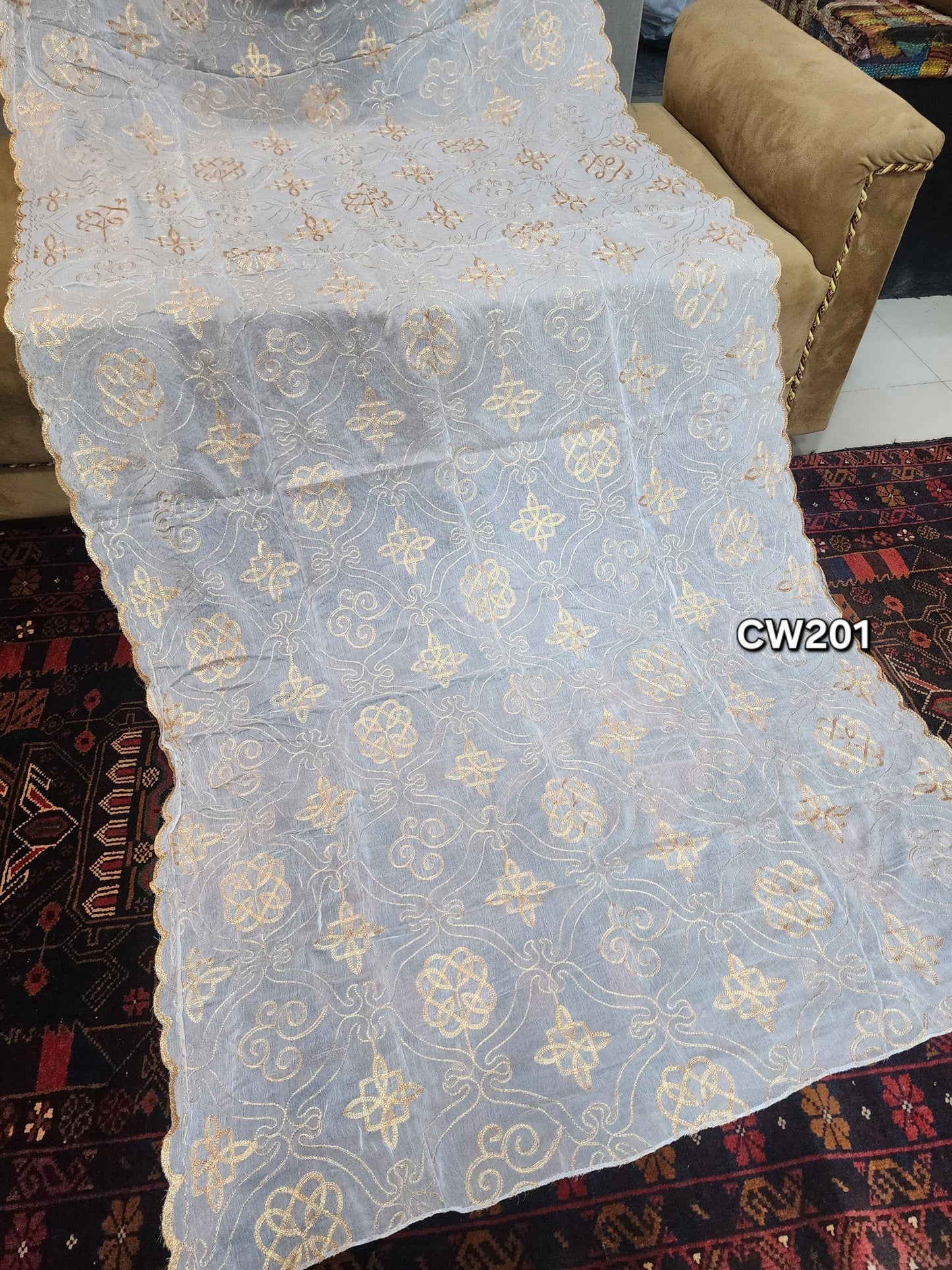 Fancy Cutwork Border Crinkle Chiffon Embroidered Dupatta | Dyeable