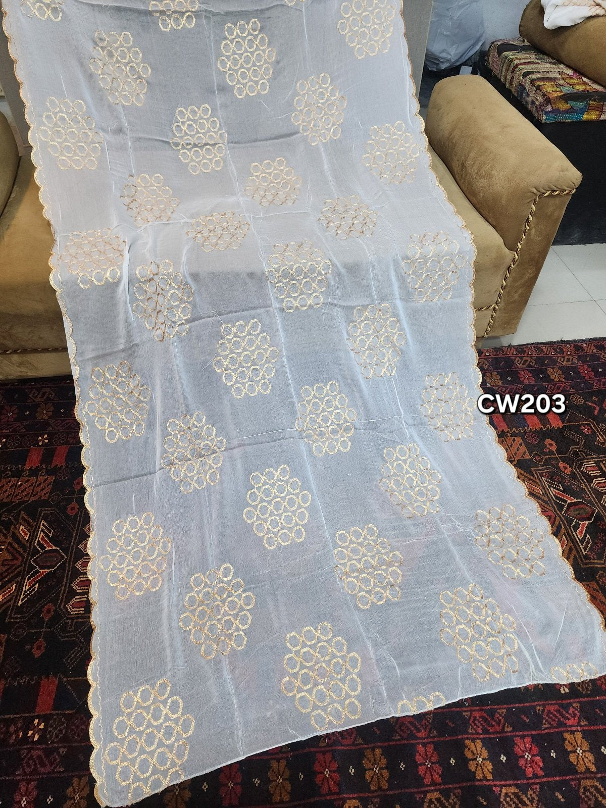 Fancy Cutwork Border Crinkle Chiffon Embroidered Dupatta | Dyeable