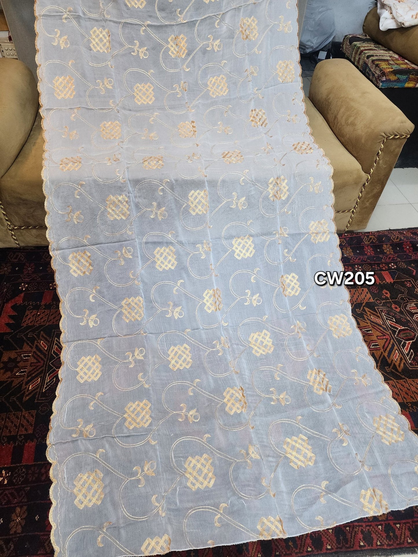 Fancy Cutwork Border Crinkle Chiffon Embroidered Dupatta | Dyeable