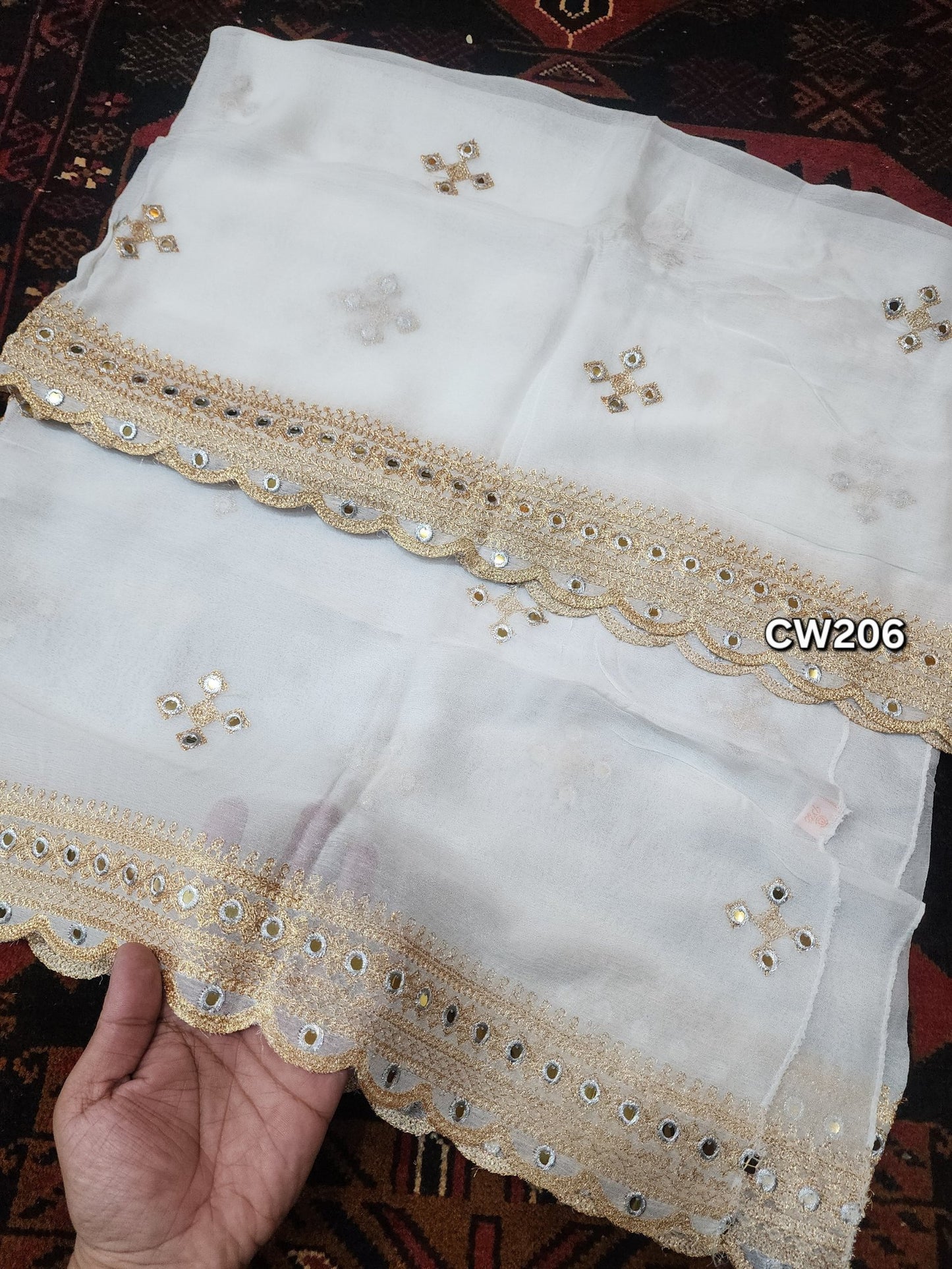 Fancy Cutwork Border Crinkle Chiffon Embroidered Dupatta | Dyeable