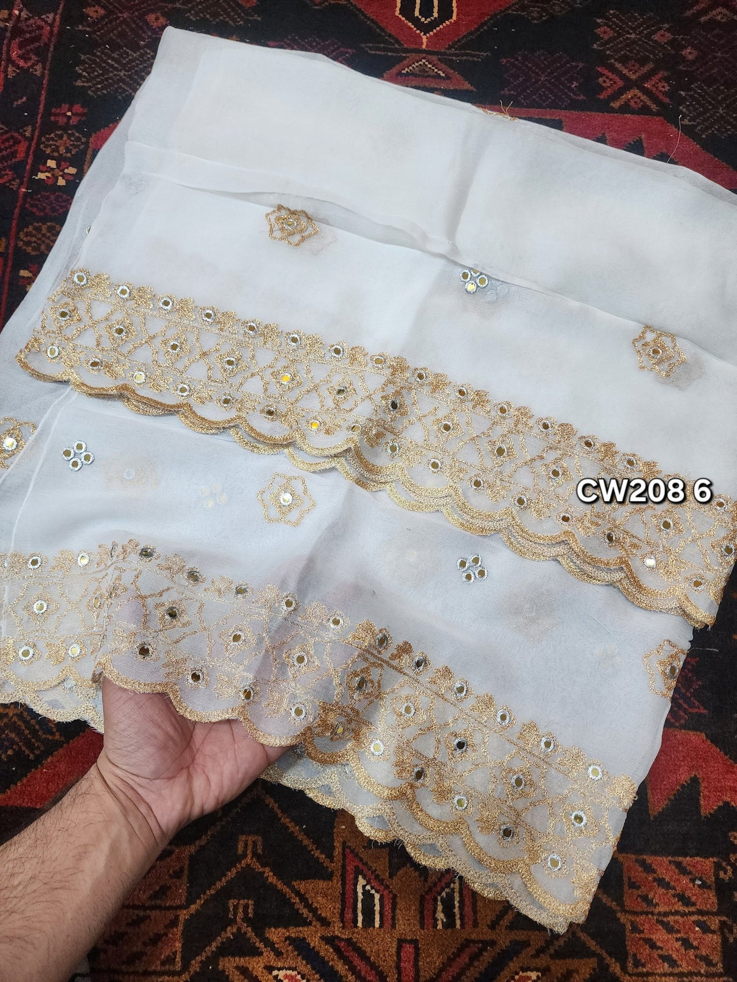Fancy Cutwork Border Crinkle Chiffon Embroidered Dupatta | Dyeable