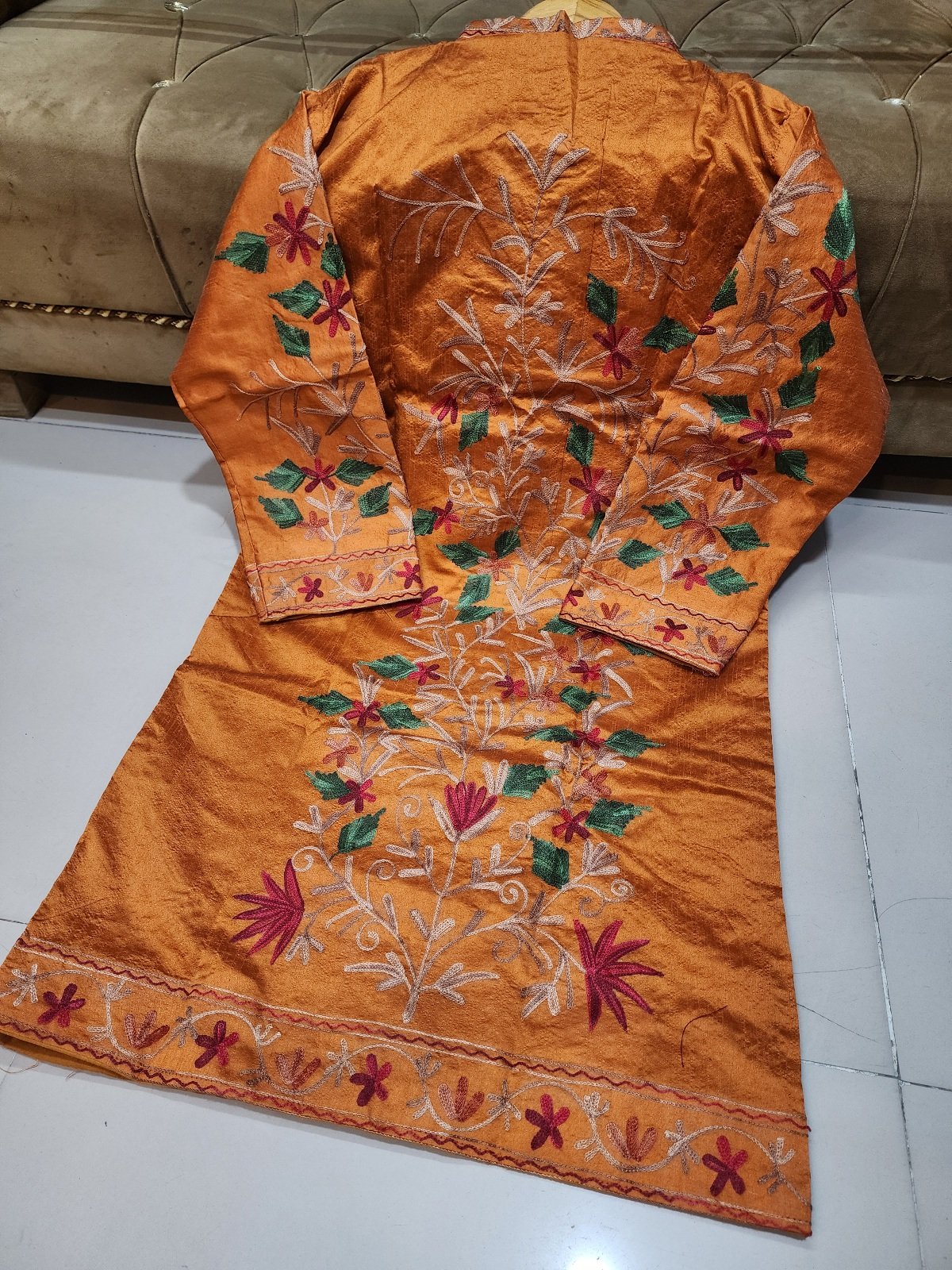 Coat | Kashmiri Embroidered Silk Coat Perfect Winter Wear Gift item XL