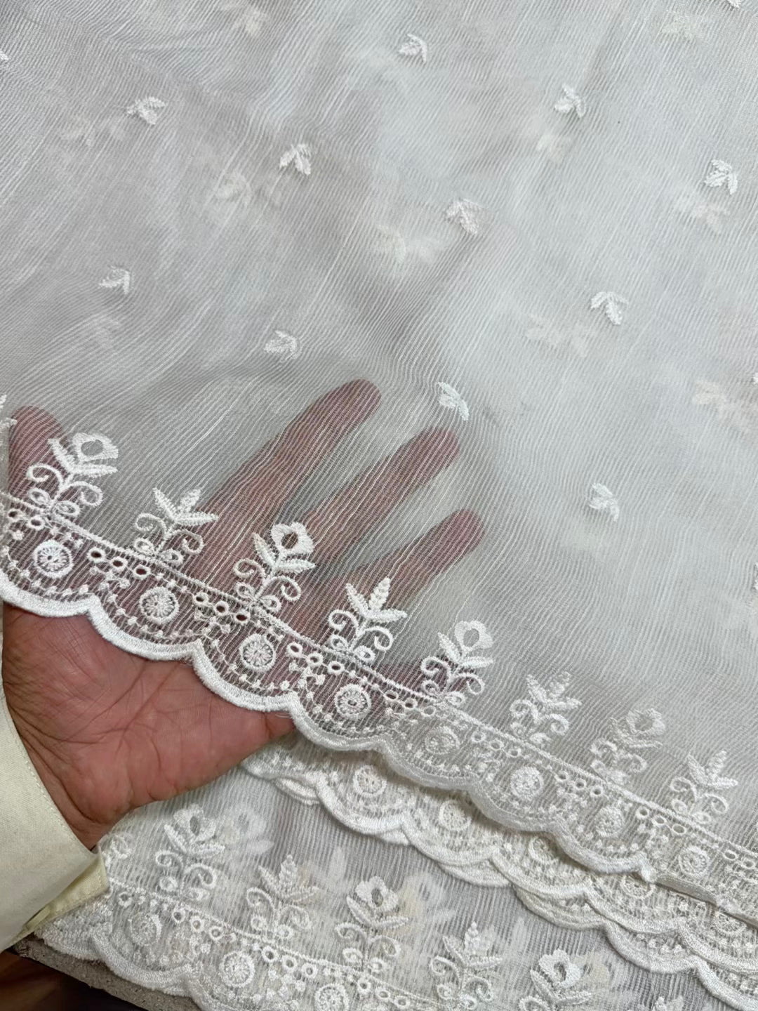 Cotton Net Embroidered Dupatta Border and Bouti Work