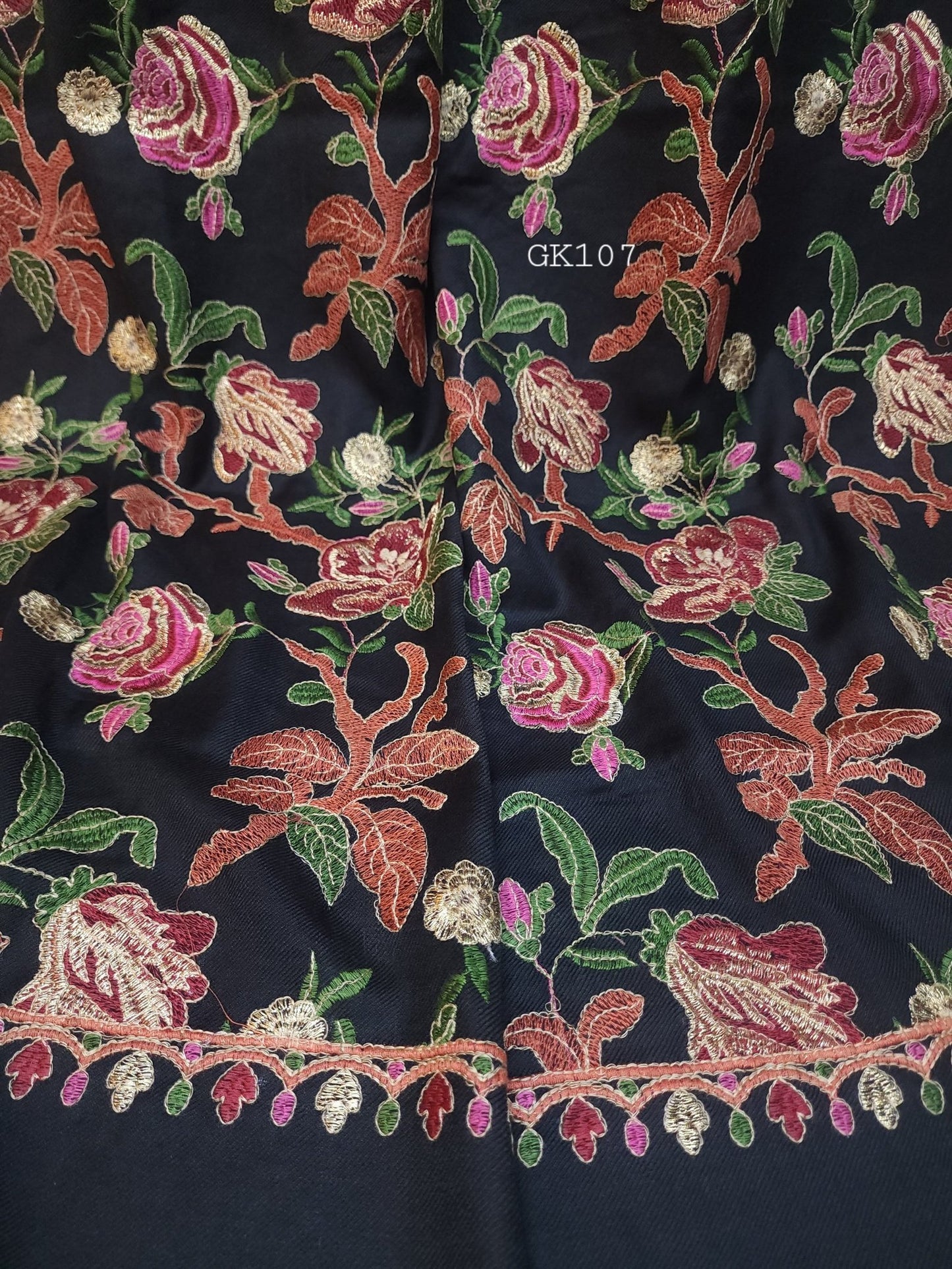 Gulabkar Pashmina Embroidered Shawl Fancy Tilla and Thread Work Perfect Gift | Black