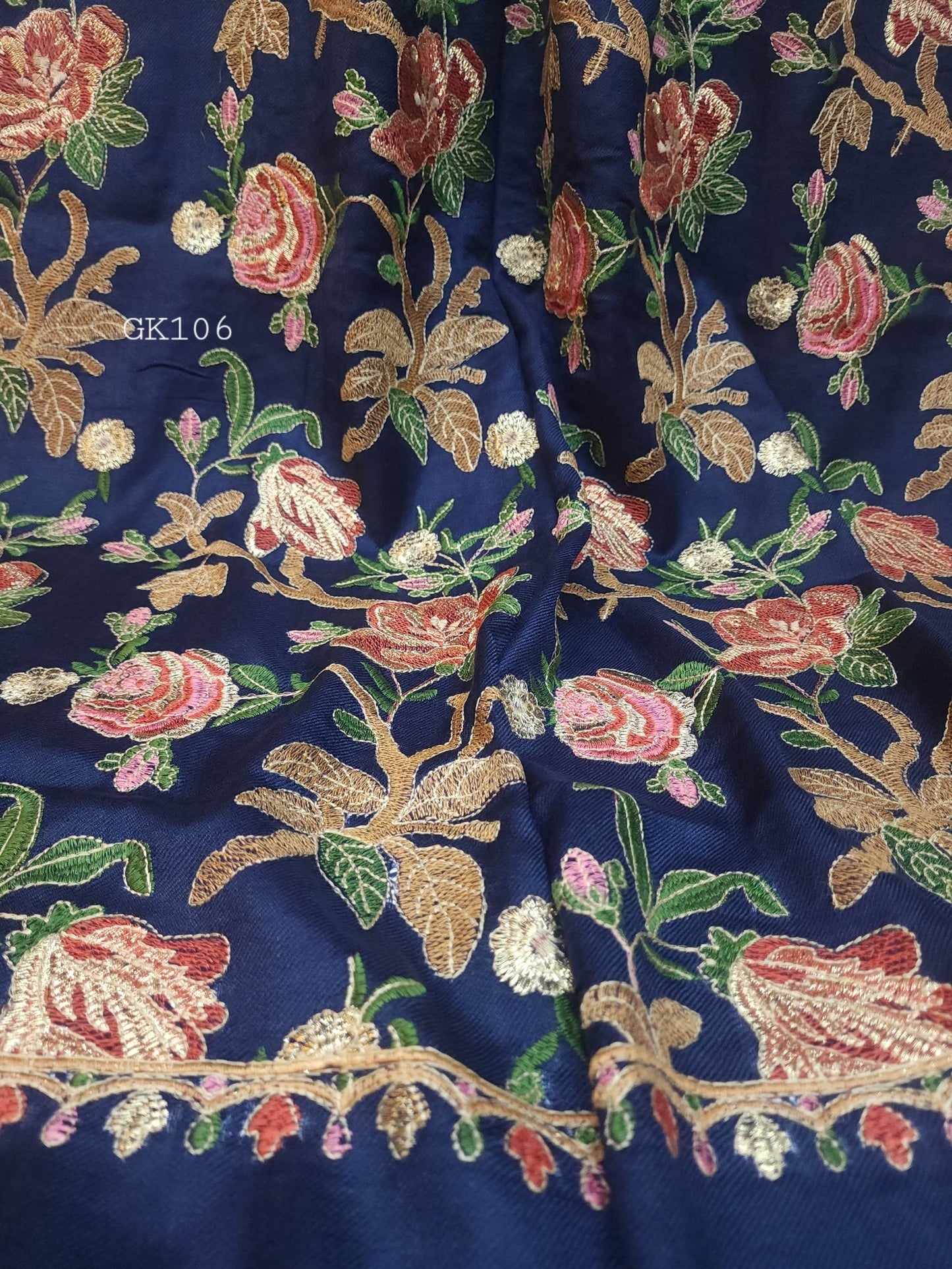 Gulabkar Pashmina Embroidered Shawl Fancy Tilla and Thread Work Perfect Gift | Navy Blue