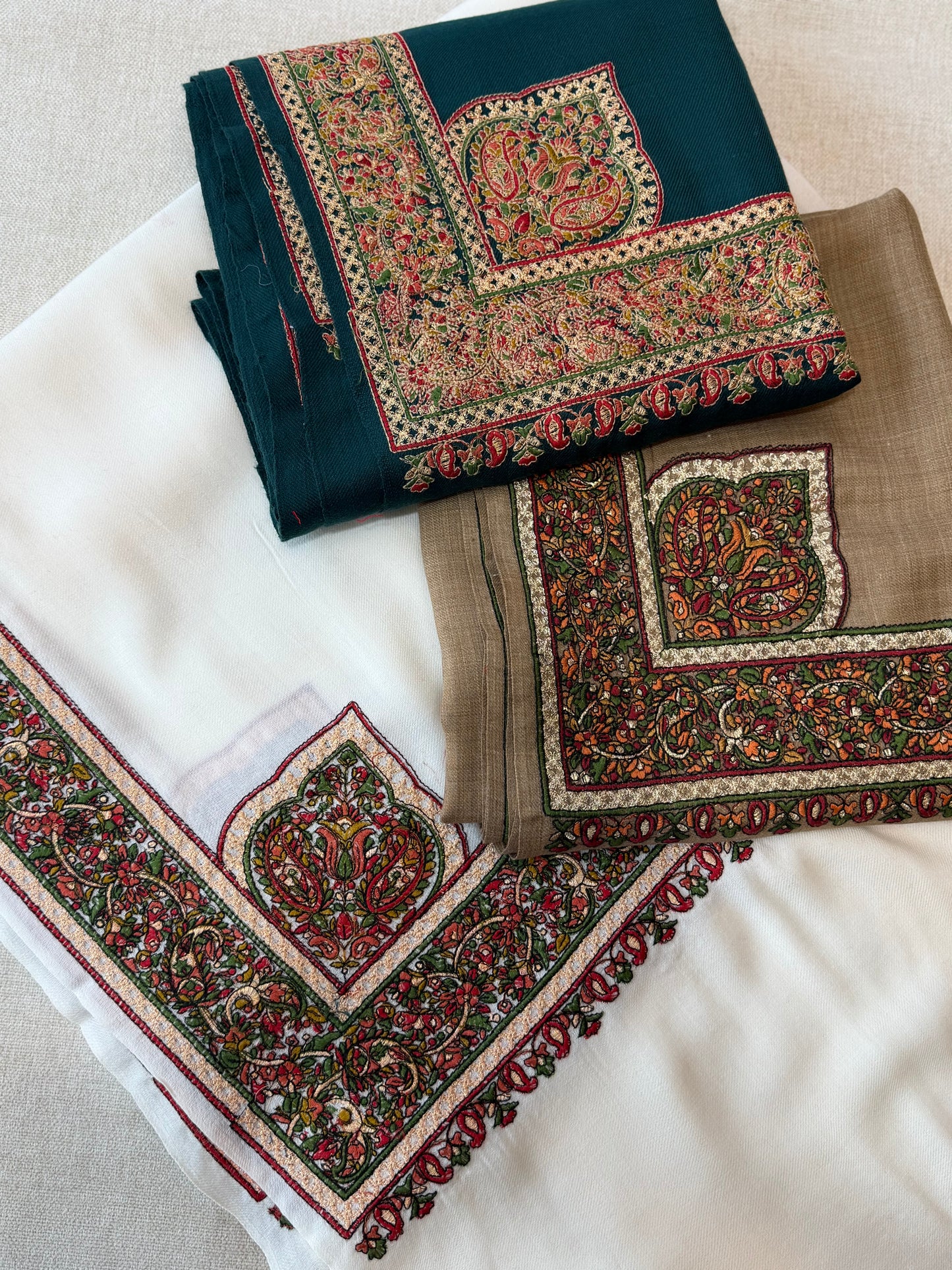 Kashmiri Shawl | Fancy Border Embroidery on Pashmina | Skin