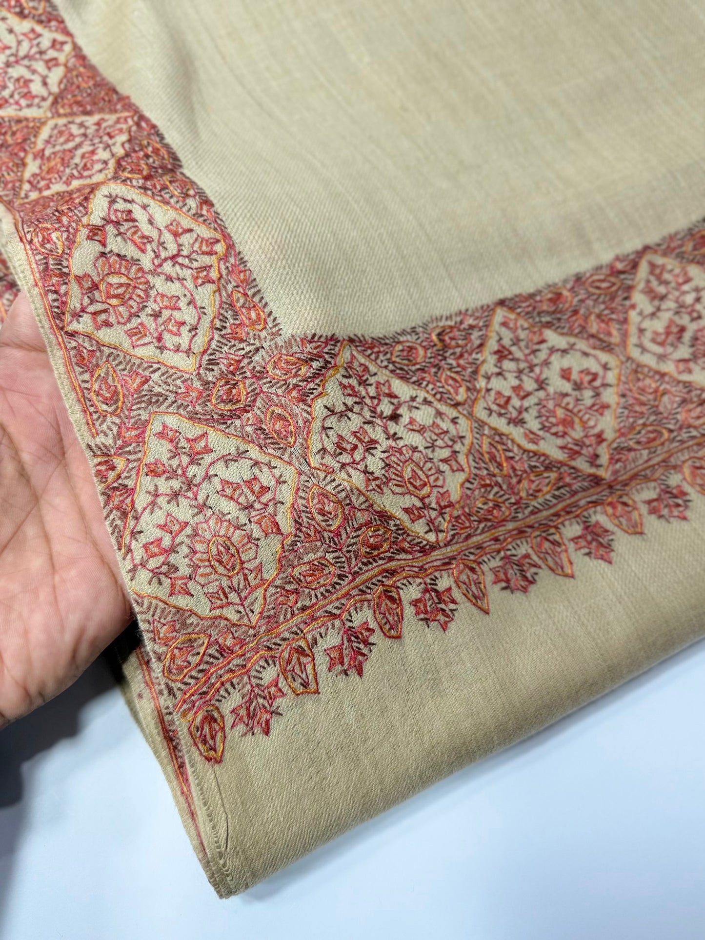 Kashmiri Shawl | Handmade Border Embroidery Made in Kashmir Pure Pashmina | Skin