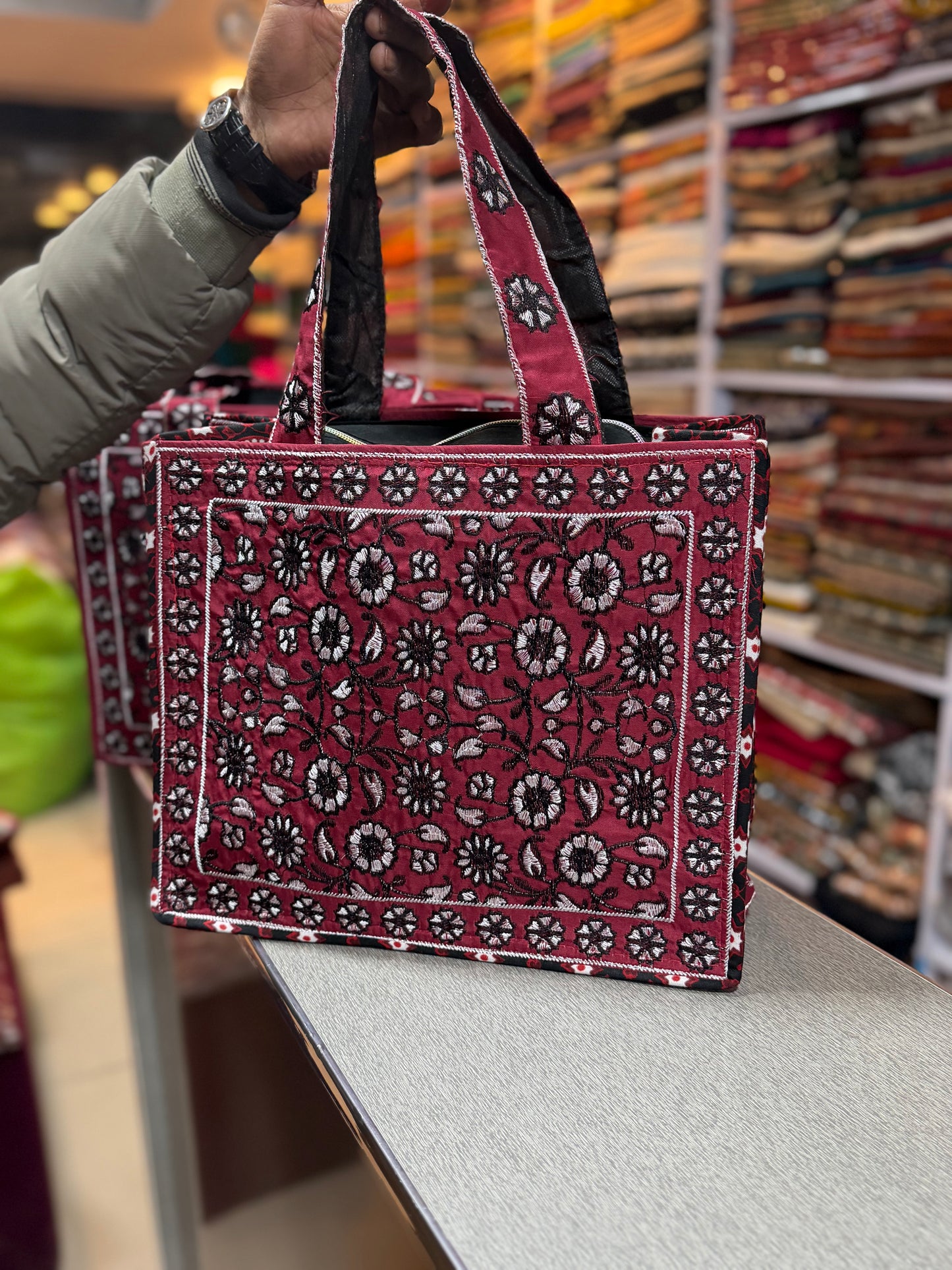 Ajrak Tote Bag Embroidered Shoulder Bag | Ajrak