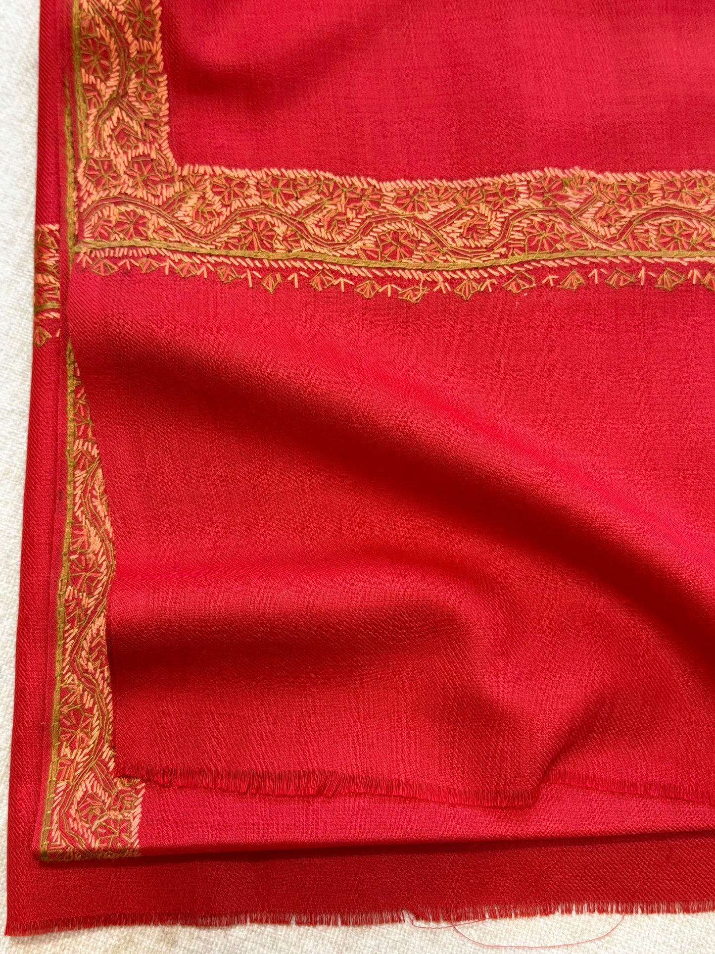Red Kashmiri Shawl | Handmade Hashia Border Embroidery Made in Kashmir Pure Pashmina