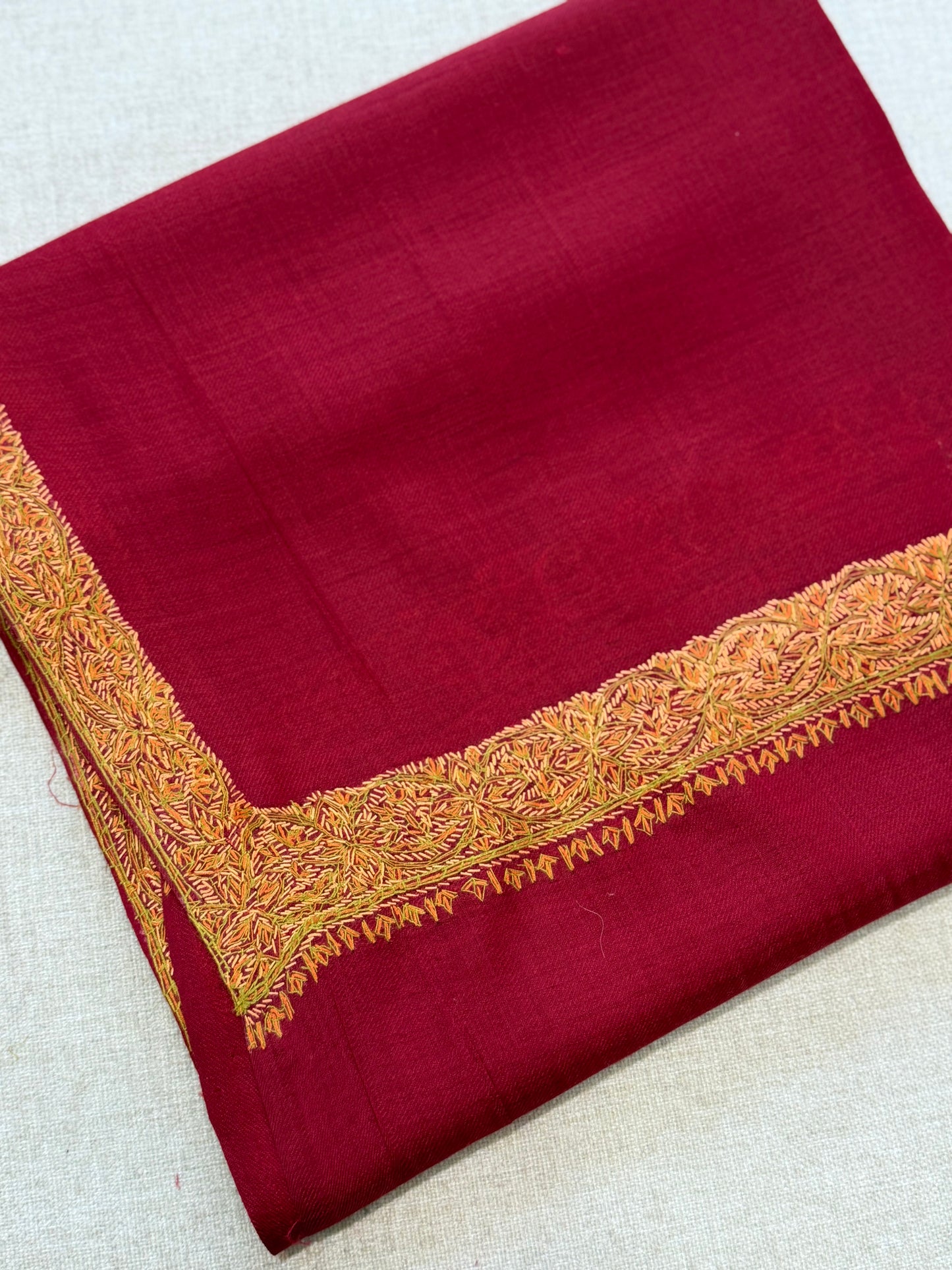 Maroon Kashmiri Shawl | Handmade Hashia Border Embroidery Made in Kashmir Pure Pashmina