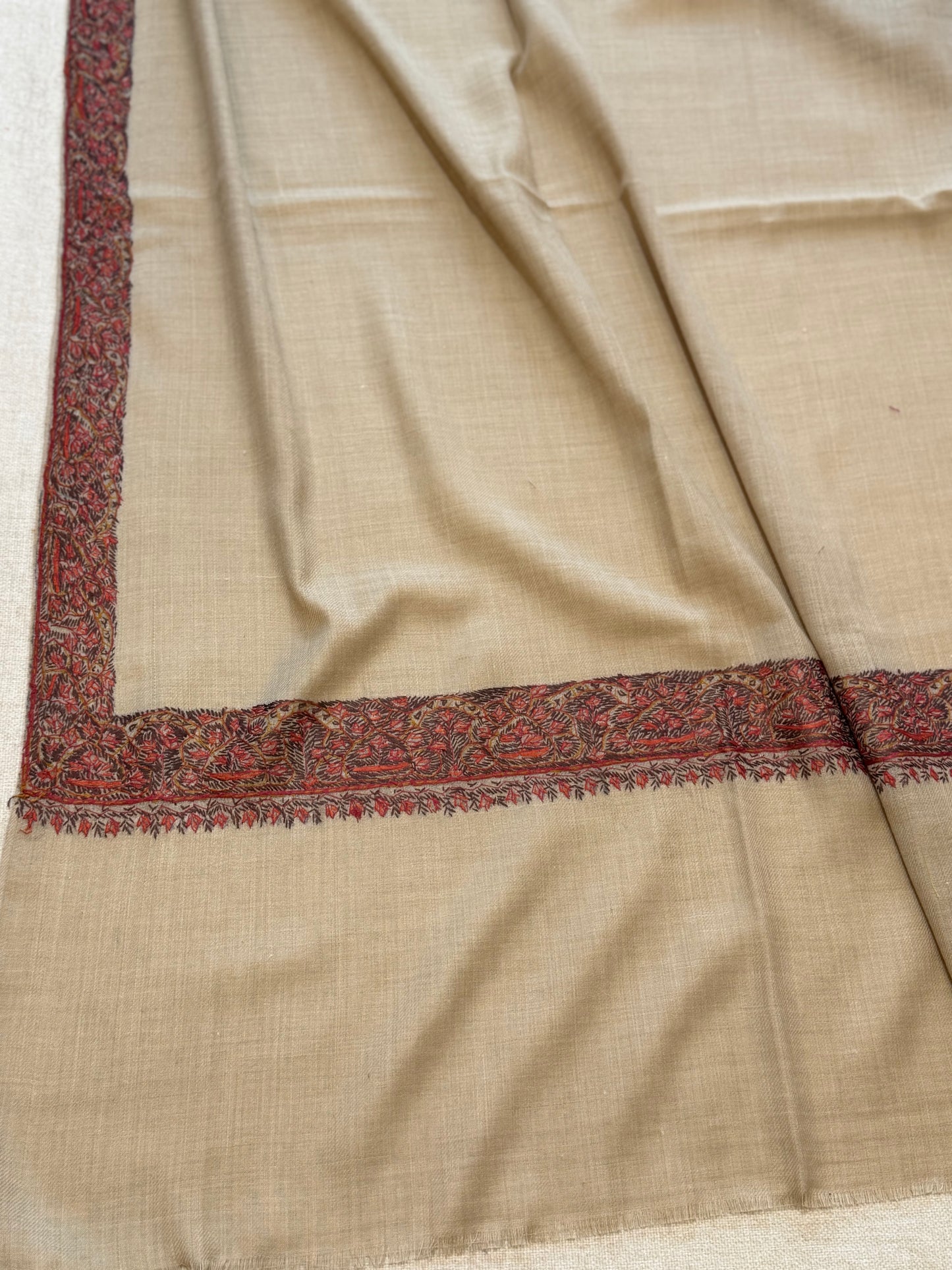 Skin Kashmiri Shawl | Handmade Hashia Border Embroidery Made in Kashmir Pure Pashmina