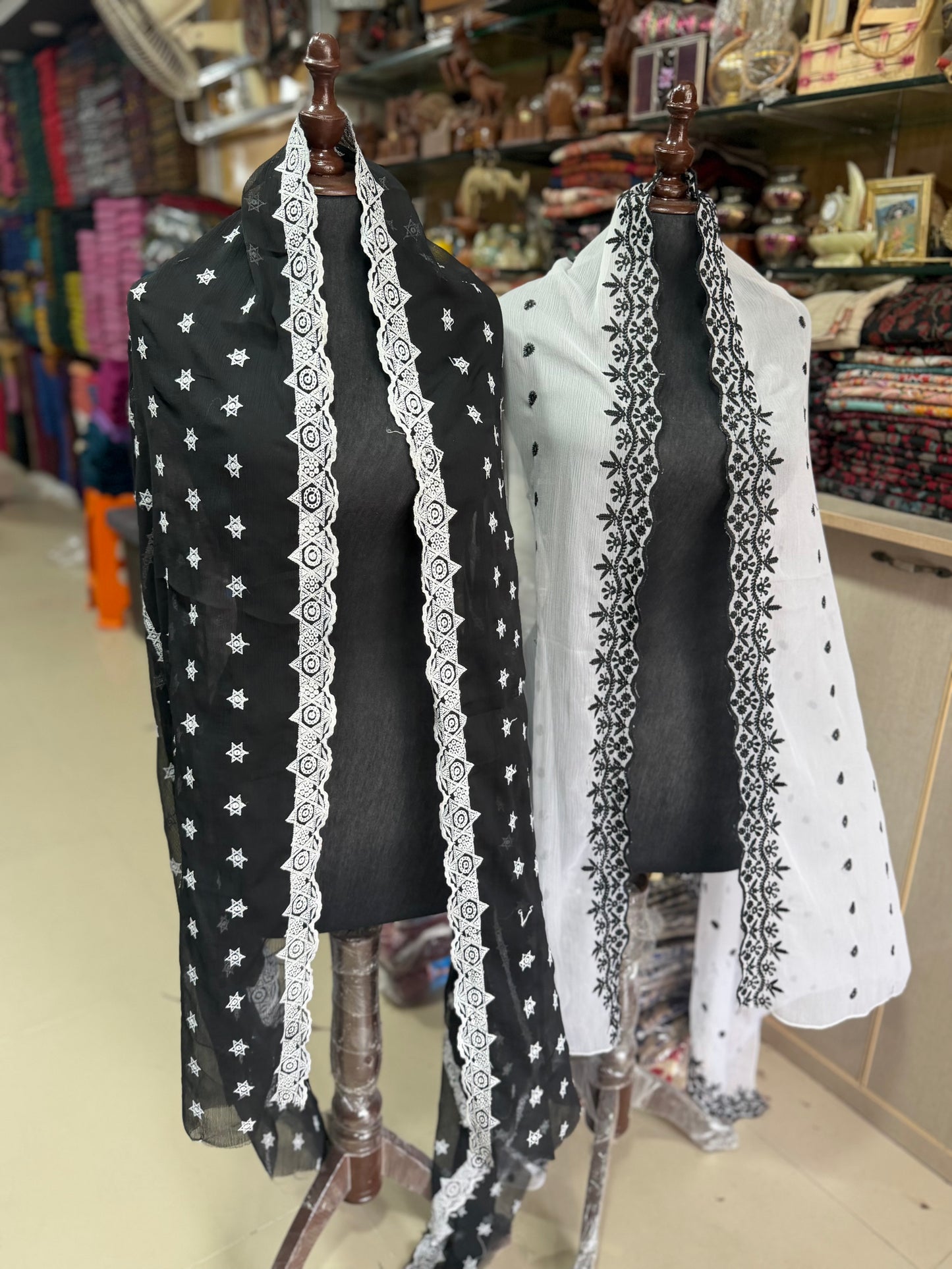 White Chikankari With White Crinkle Chiffon Embroidered Dupatta