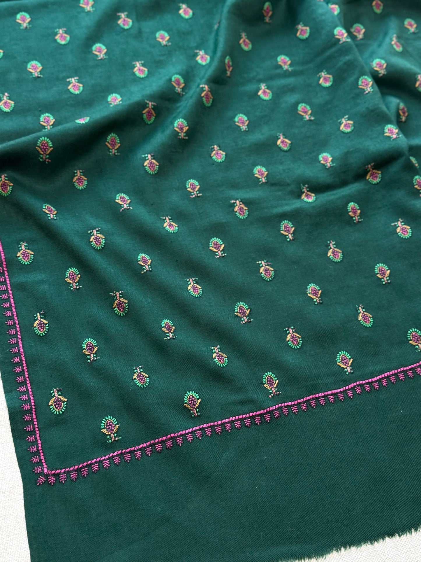 Pashmina Shawl Bouti Jaal | Dark Green