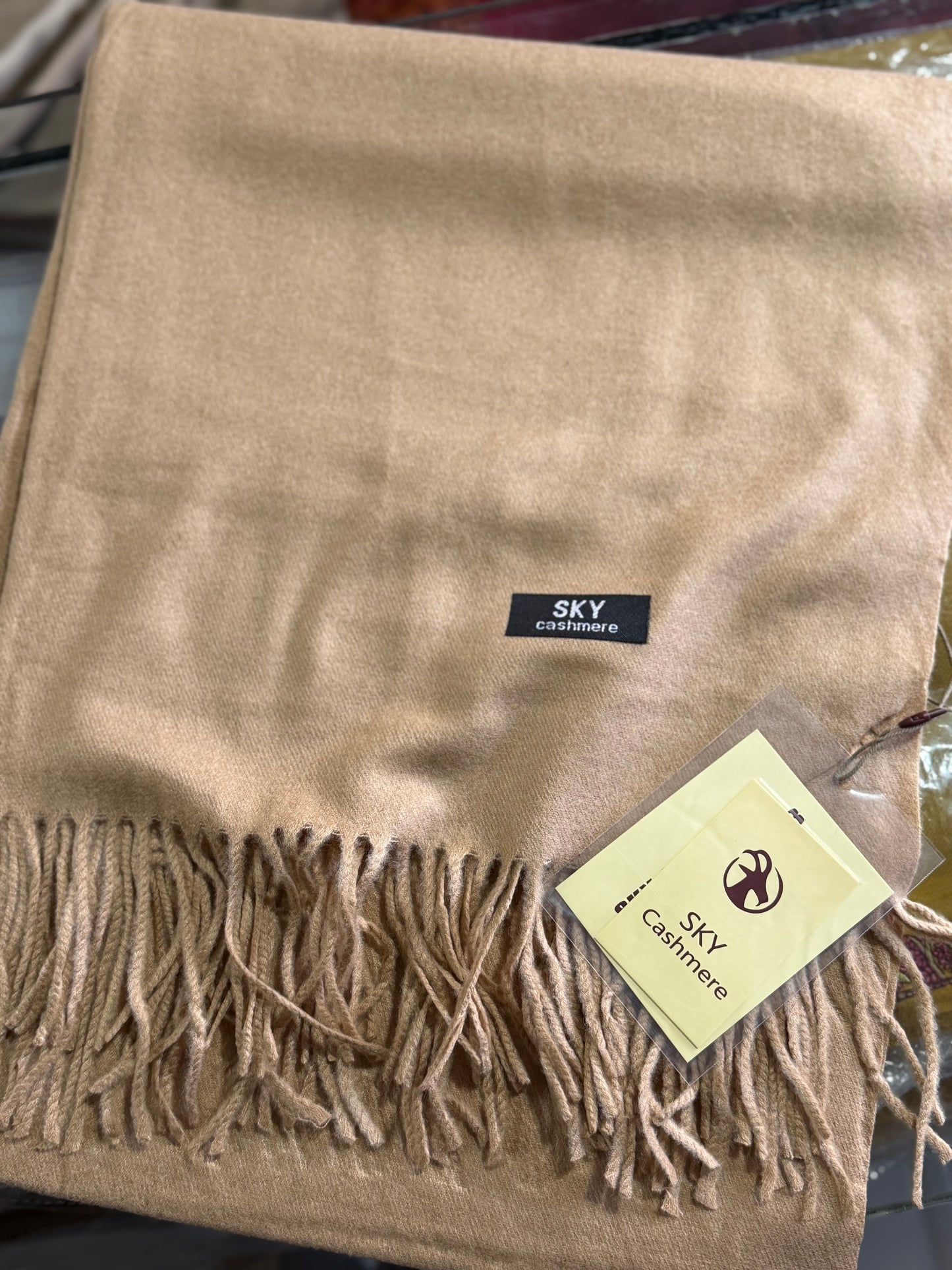 Plain Stole Sky Cashmere With Tassels in Large Size | Light Skin