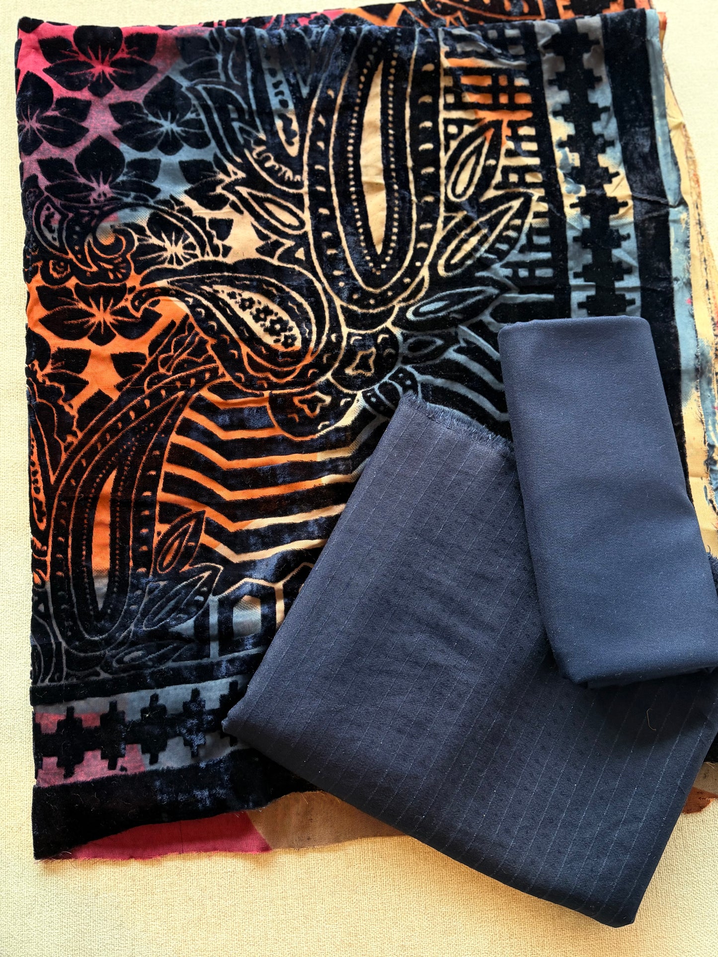 3 Piece Suit | Moonlight Marina with Velvet Palachi Shawl | Navy Blue