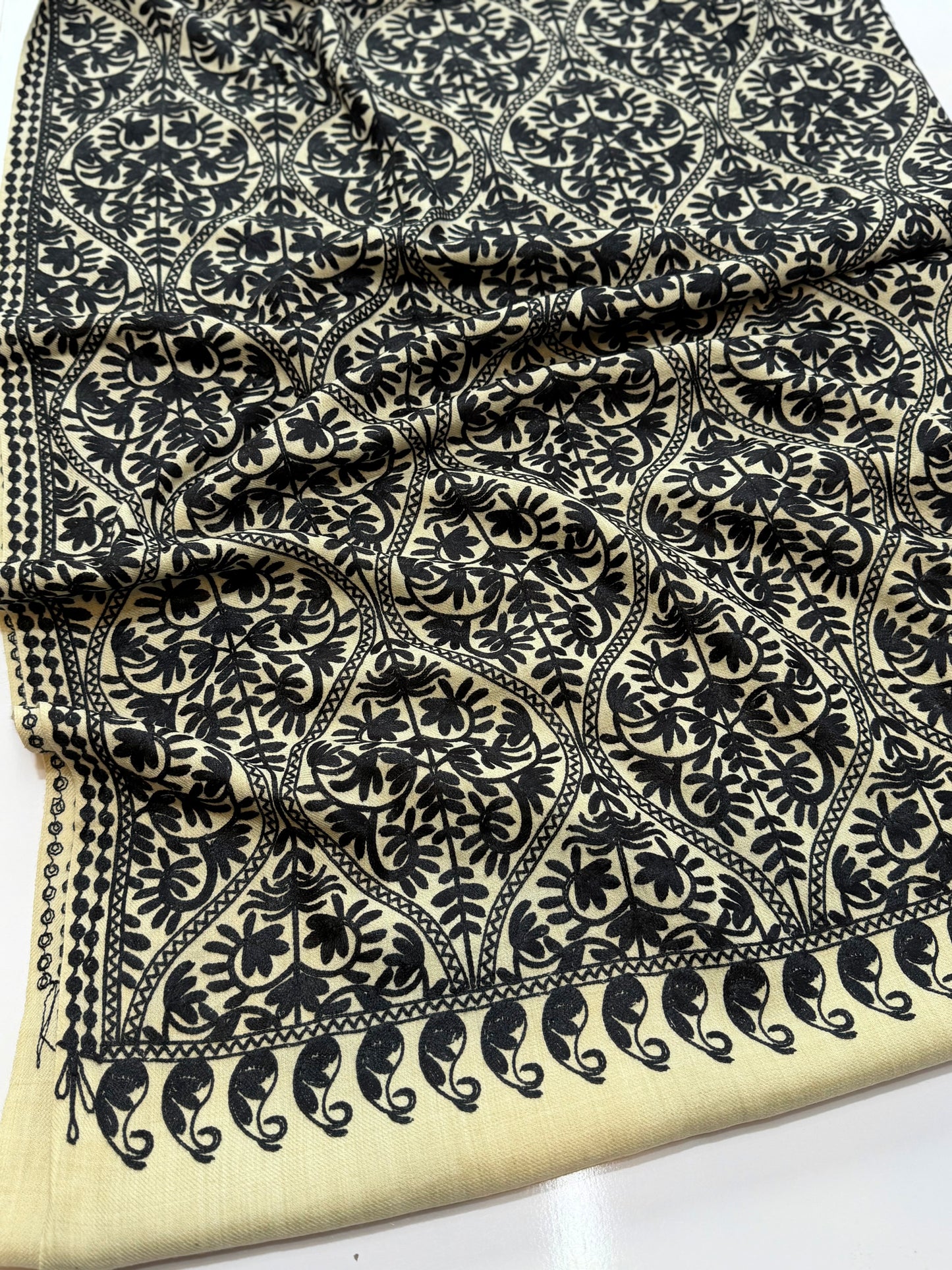 Pashmina Embroidered Shawl Matka Design | Skin With Black