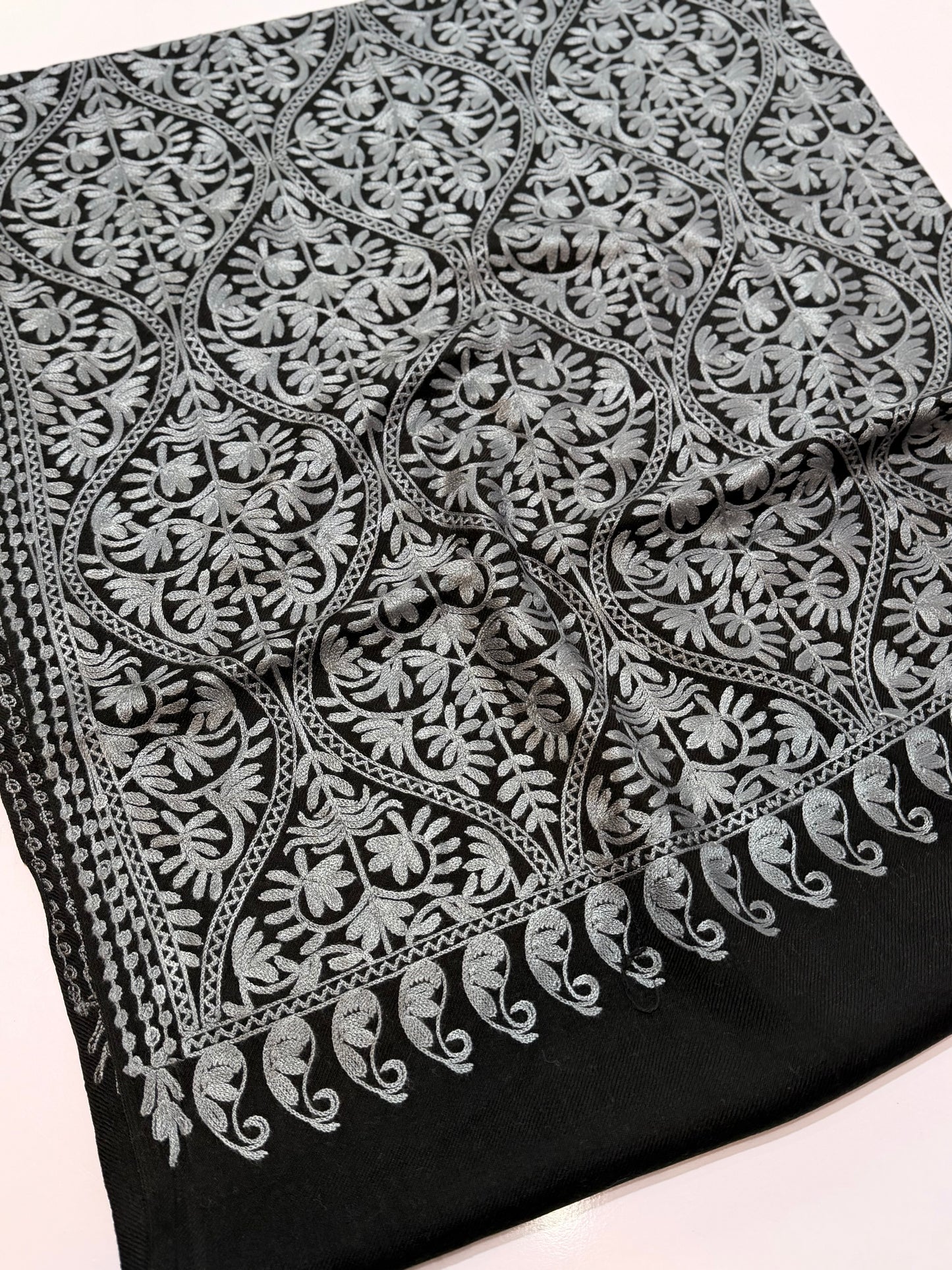 Pashmina Embroidered Shawl Matka Design | Black With grey