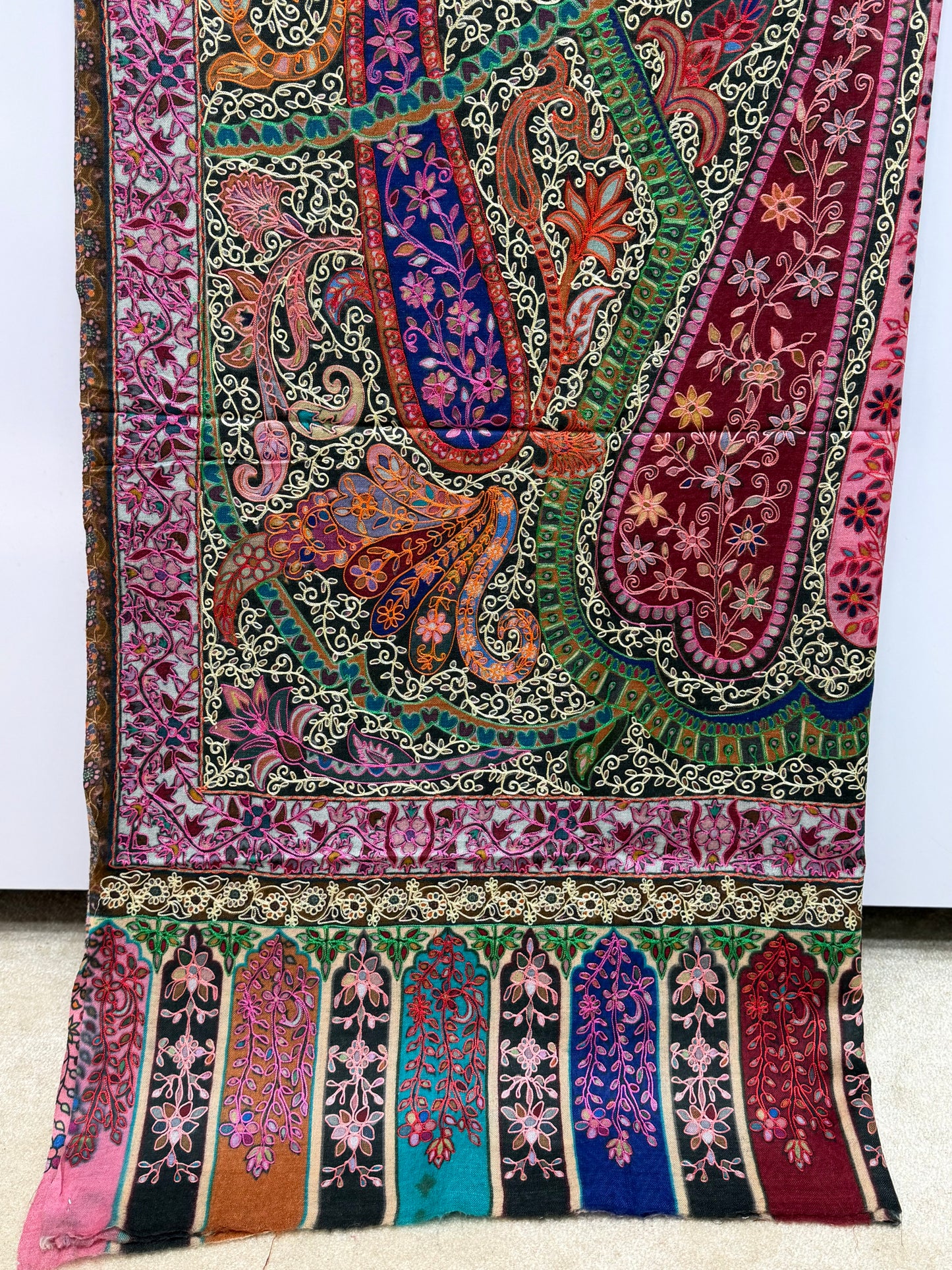 Qalamkar Shawl on Toosh Base | Made in Kashmir Multicolor Floral Design | QM106