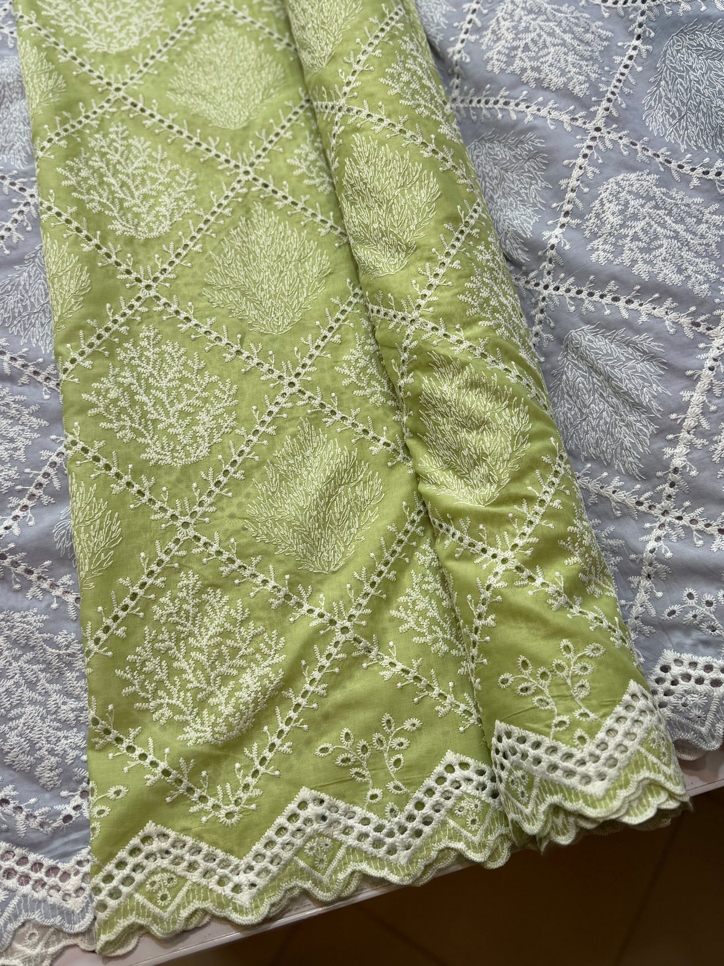 Chikankari Shirt Unstitched | Full Chikankari Bore Shirt | Light Green