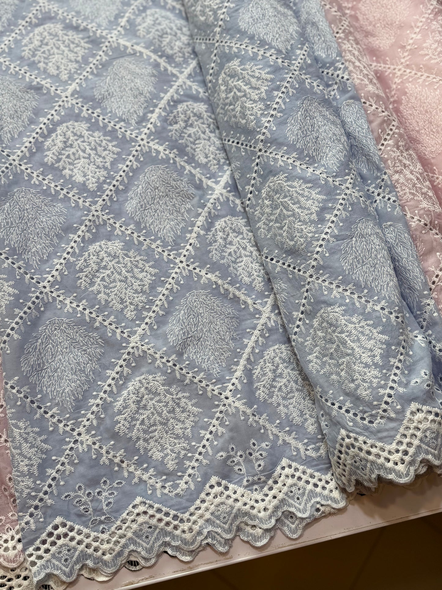 Chikankari Shirt Unstitched | Full Chikankari Bore Shirt | Light Blue