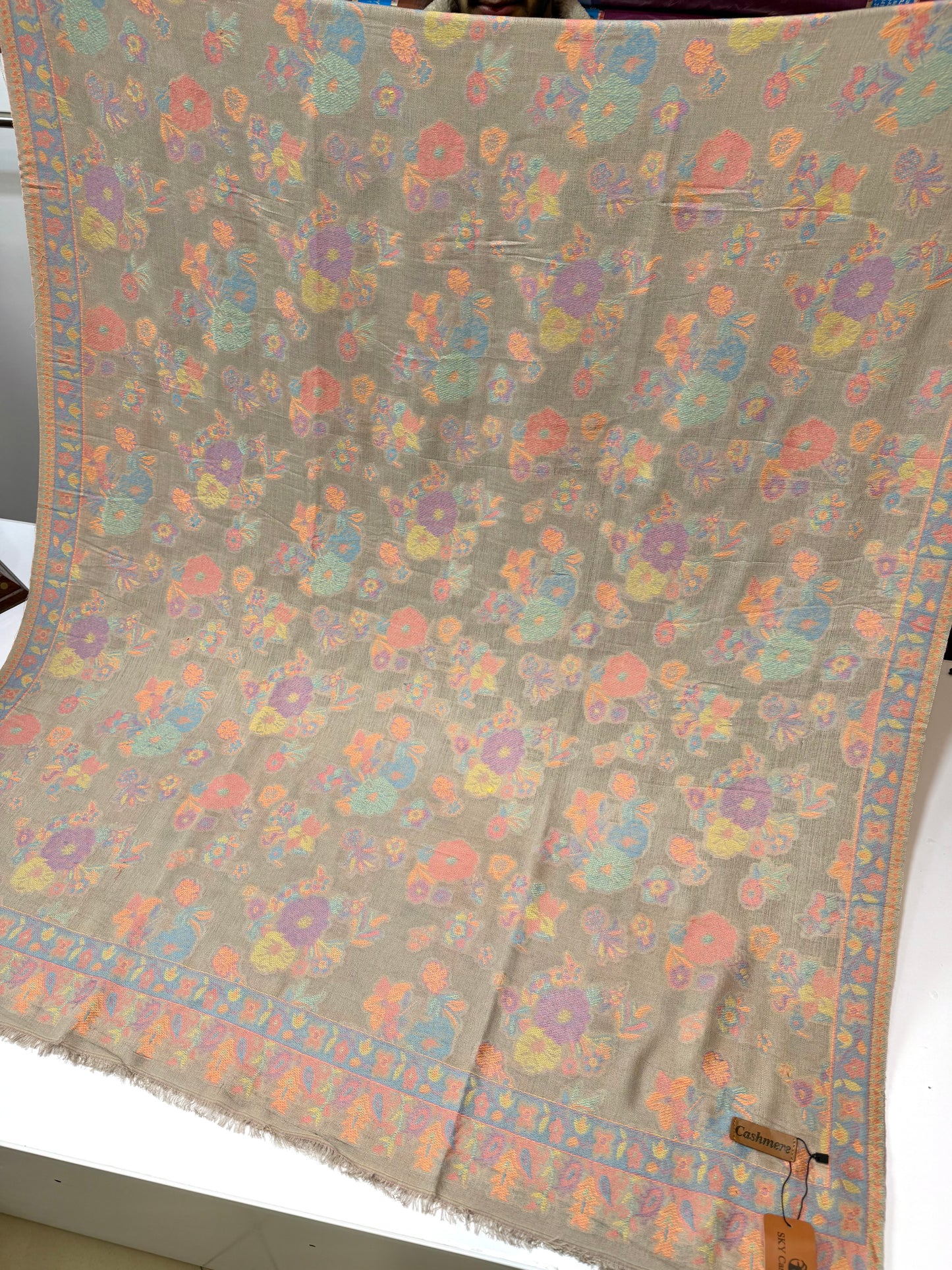 Sky Cashmere Full Size Kani Shawl | Skin Grey