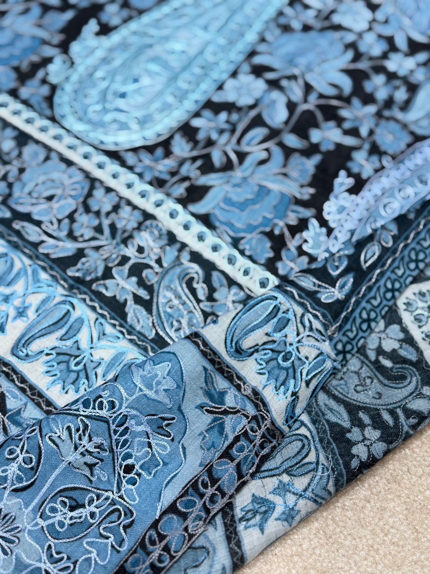 Qalamkar Shawl on Toosh Base | Made in Kashmir Multicolor Floral Design | QM108