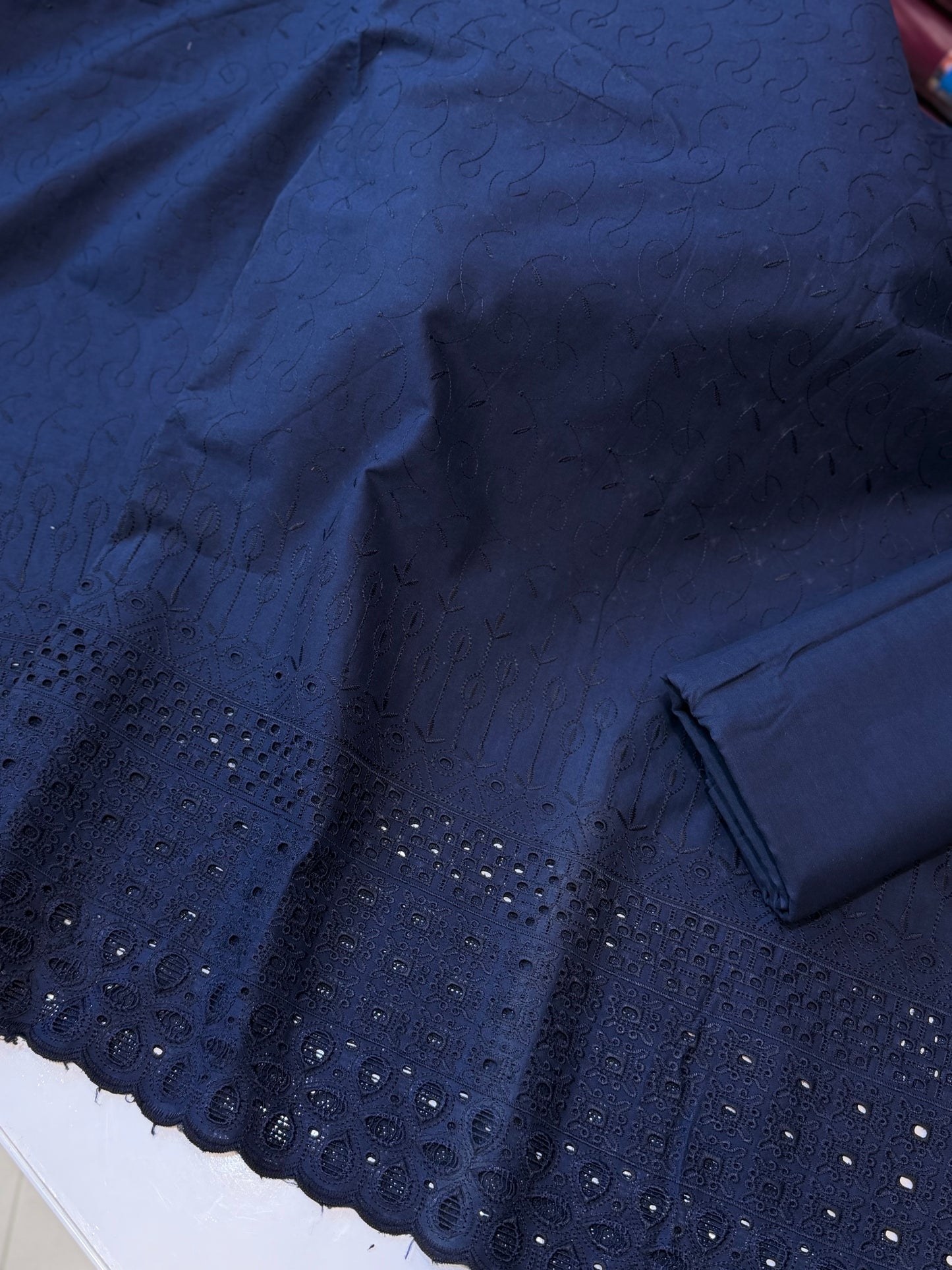 Chikankari Lawn 2 Piece Suit Daman Bore Long Length Suit | Navy Blue