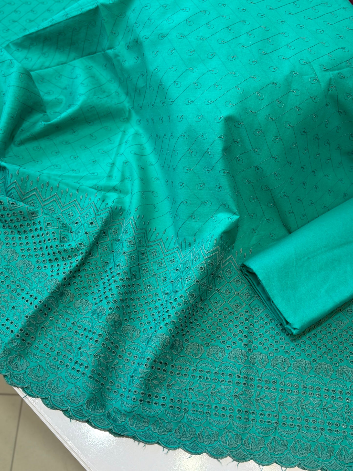 Chikankari Lawn 2 Piece Suit Daman Bore Long Length Suit | Sea Green