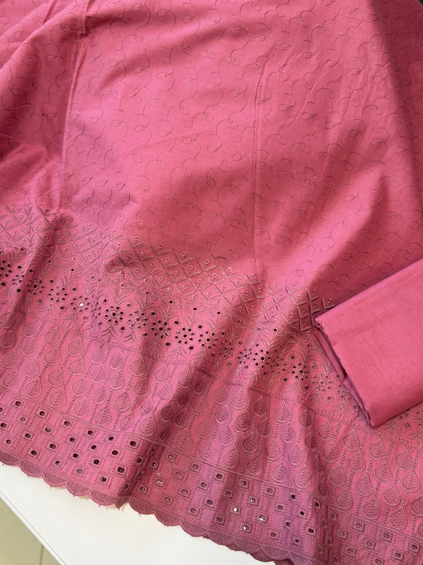 Chikankari Lawn 2 Piece Suit Daman Bore Long Length Suit | Tea Pink