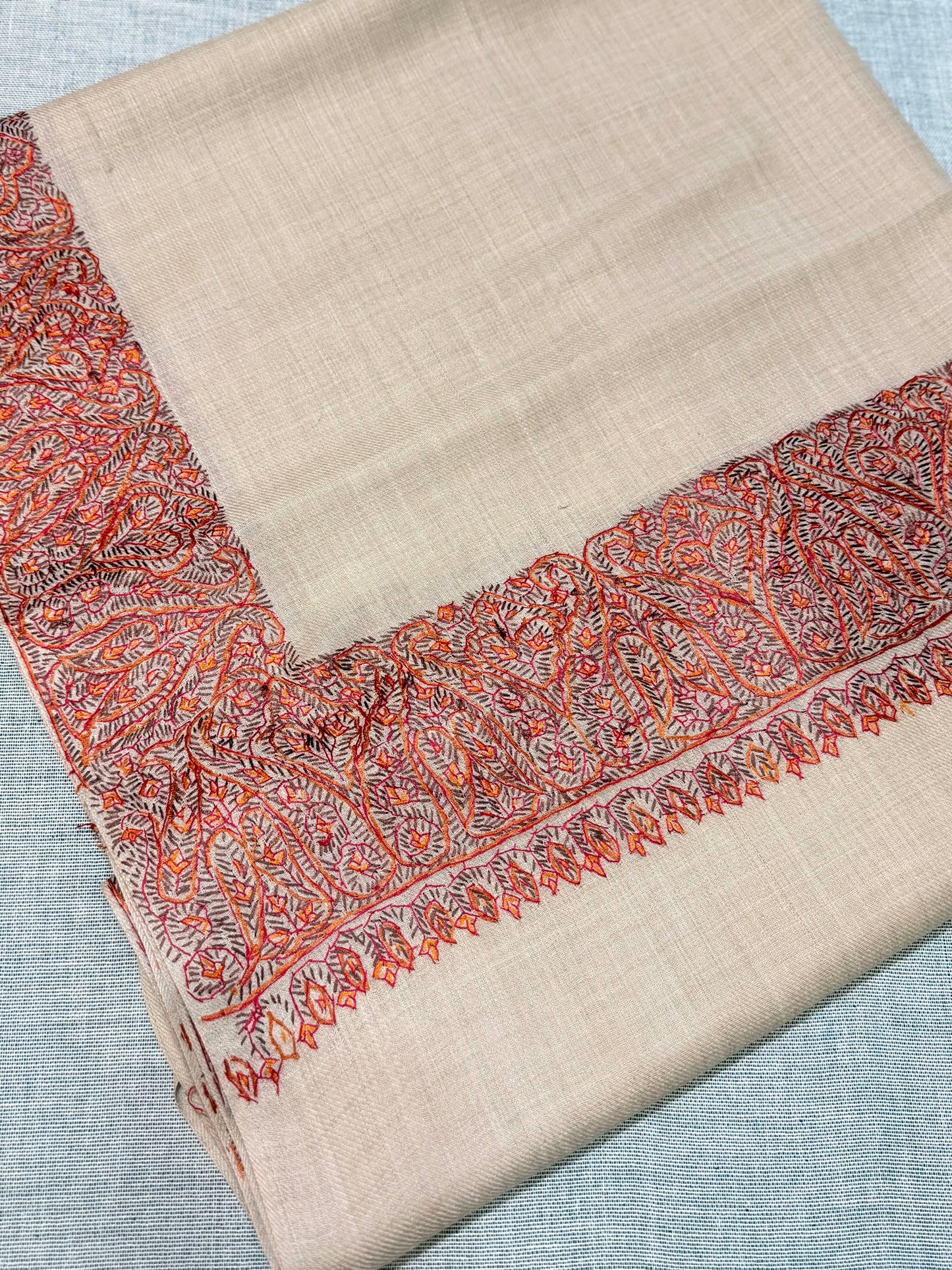Kashmiri Shawl | Handmade Border Embroidery Made in Kashmir Pure Pashmina | Skin