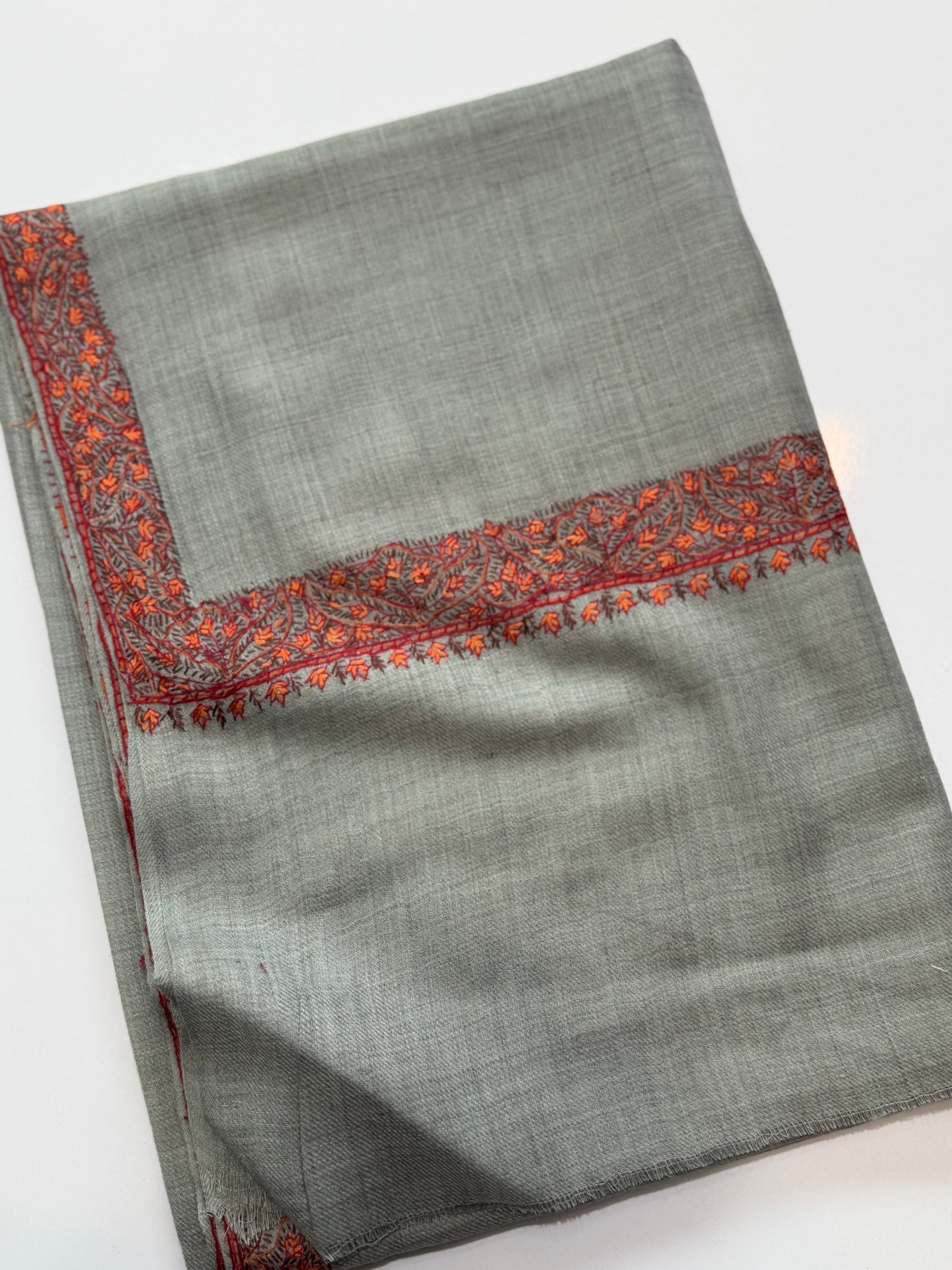 Grey Kashmiri Shawl | Handmade Hashia Border Embroidery Made in Kashmir Pure Pashmina