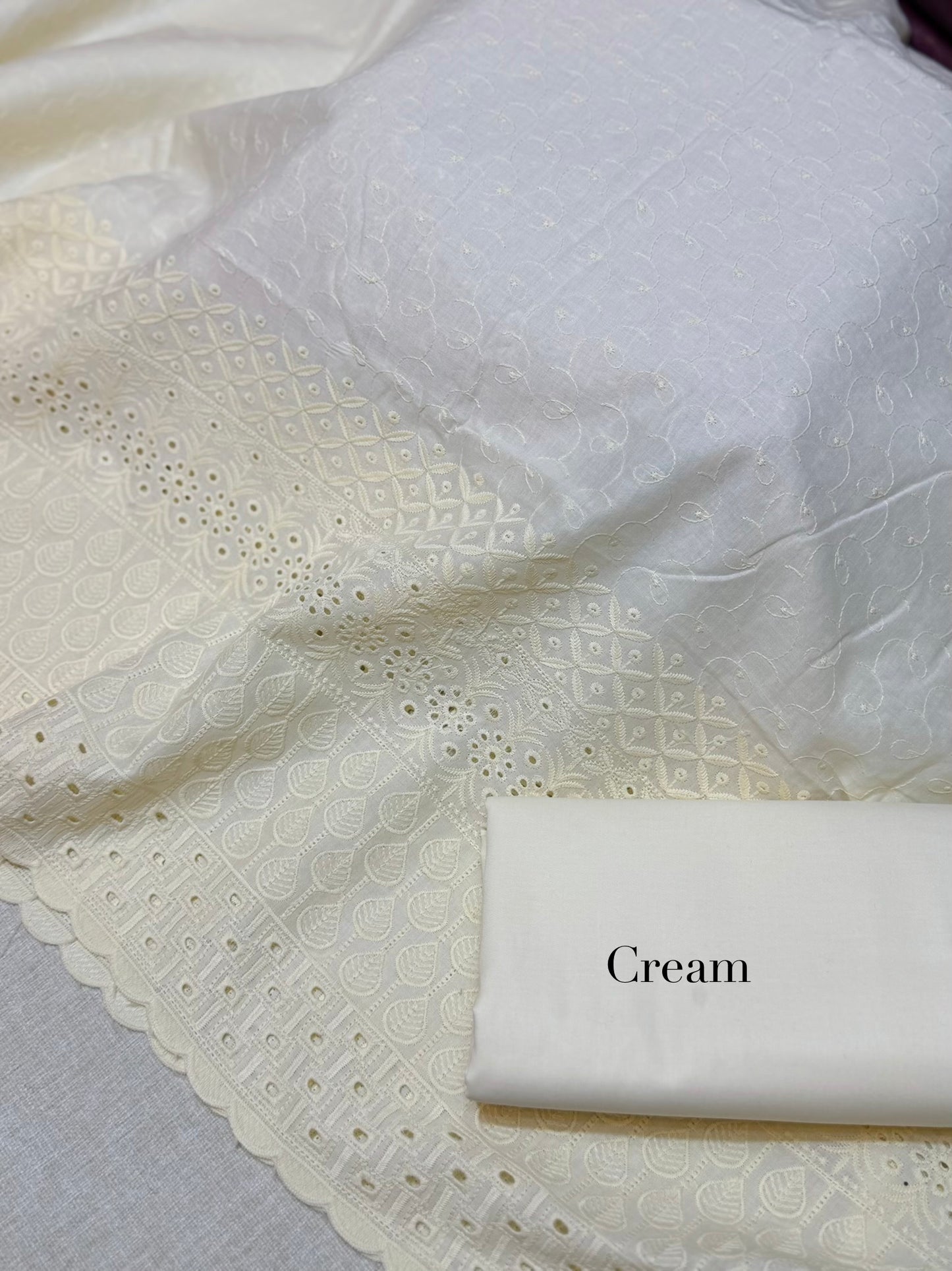 Chikankari Lawn 2 Piece Suit Daman Bore Long Length Suit | Cream