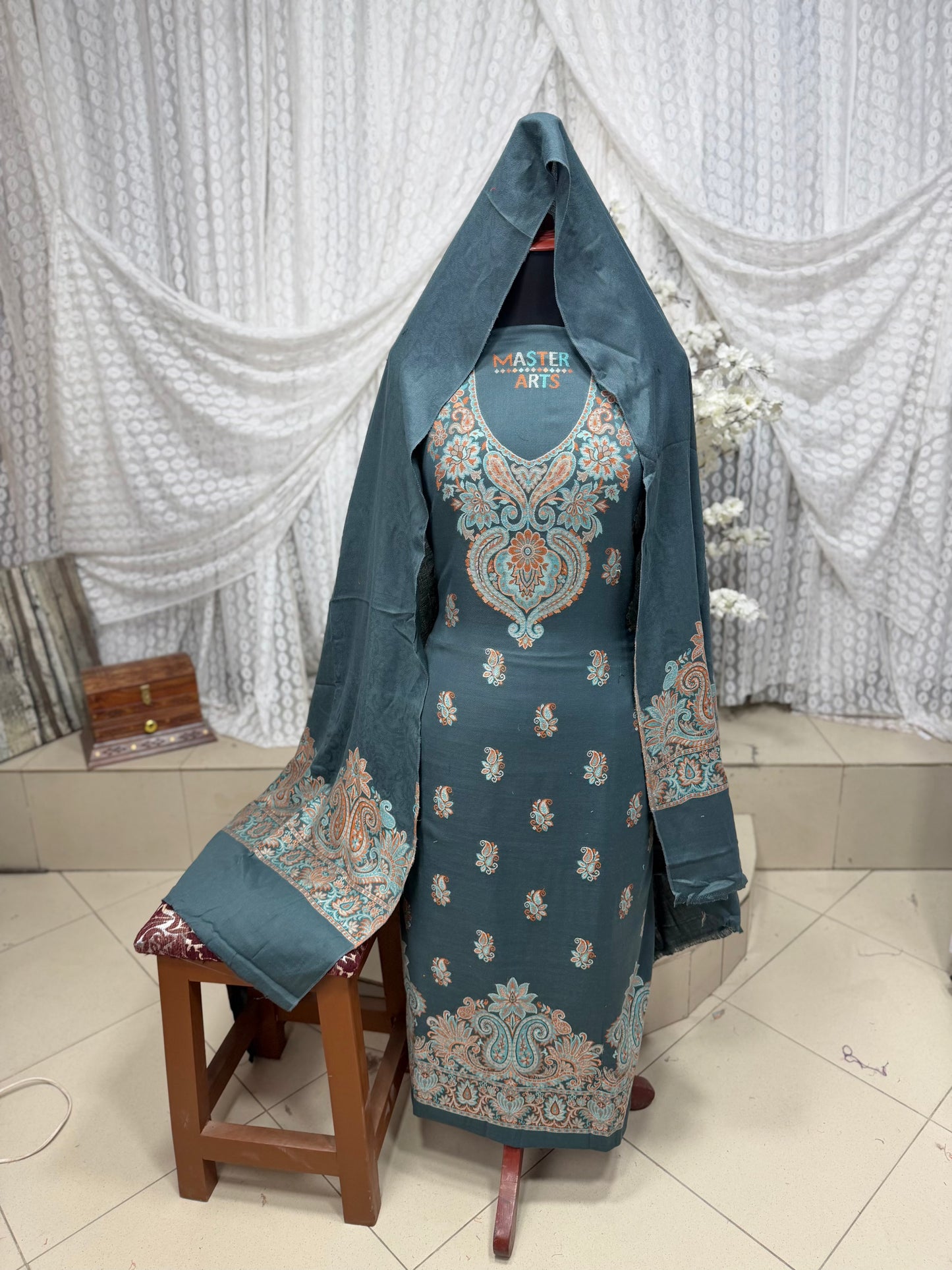Kani Pashmina 3 Piece Unstitched Suit | Grey