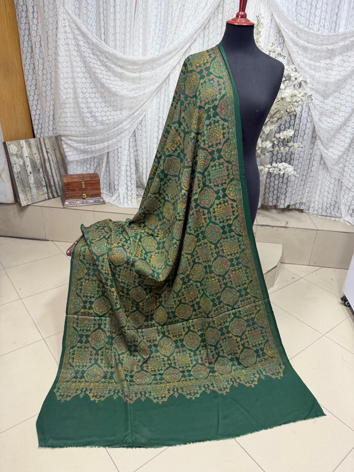 Pashmina Shawl | Hand Embroidery on Print Beautiful Shawl | Green