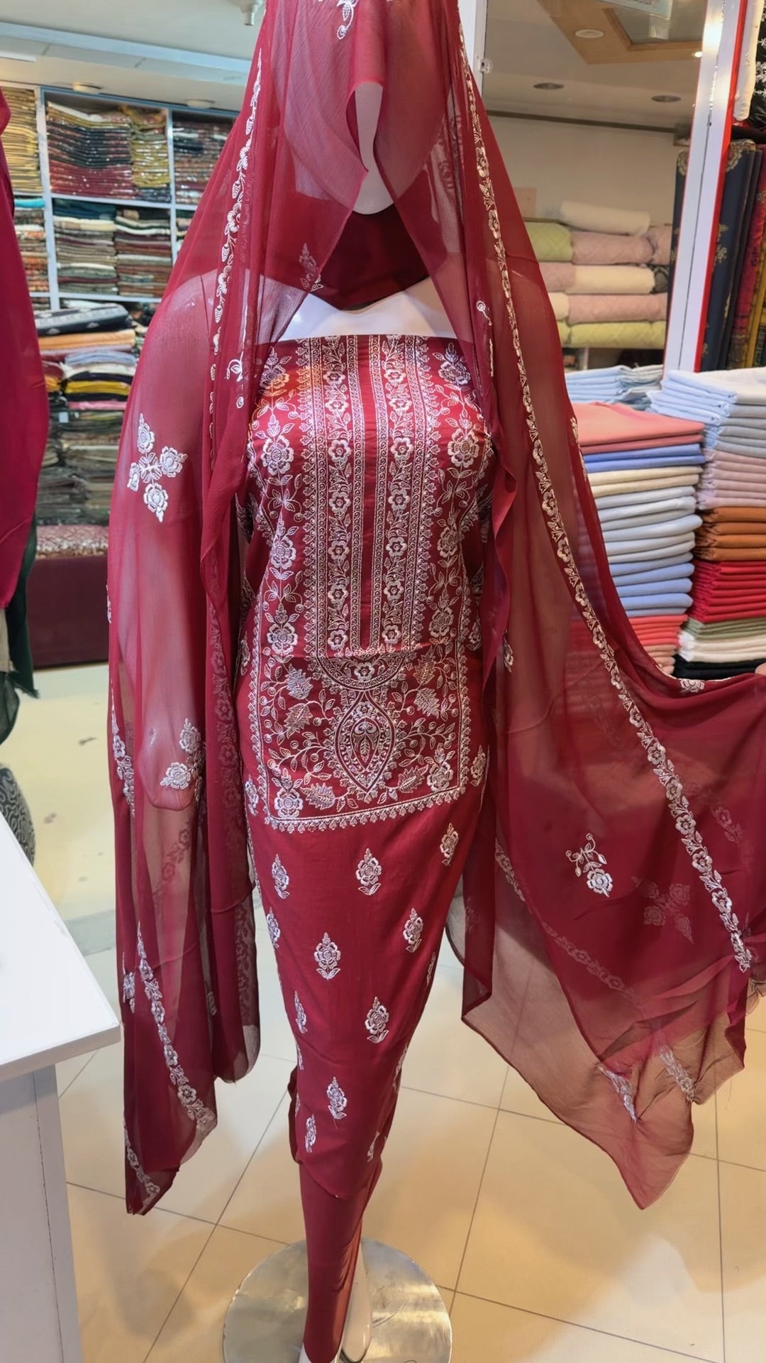 3 Piece Embroidered Lawn Suit With Chiffon Dupatta | Navy Blue