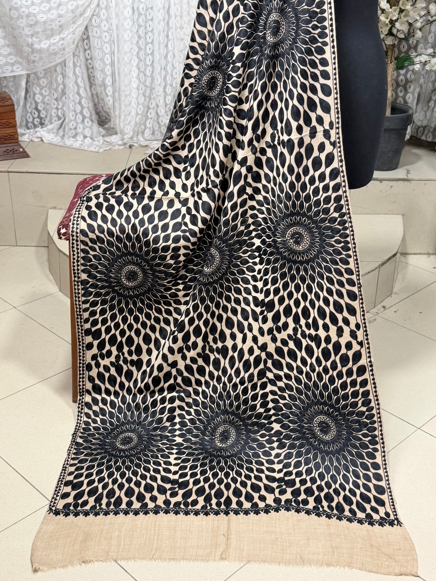Pashmina Stole Suraj Jaal Full Embroidery Kashmiri Work in Sale Price perfect Gift