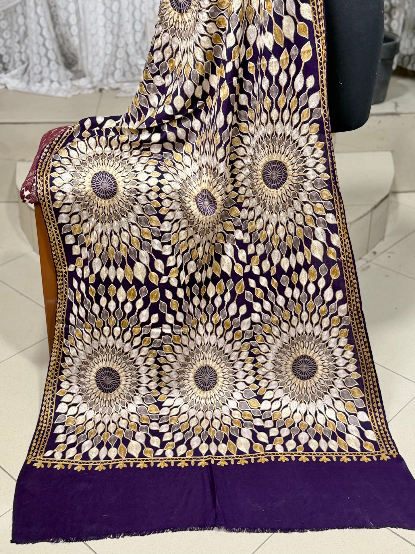 Pashmina Stole Suraj Jaal Full Embroidery Kashmiri Work in Sale Price perfect Gift